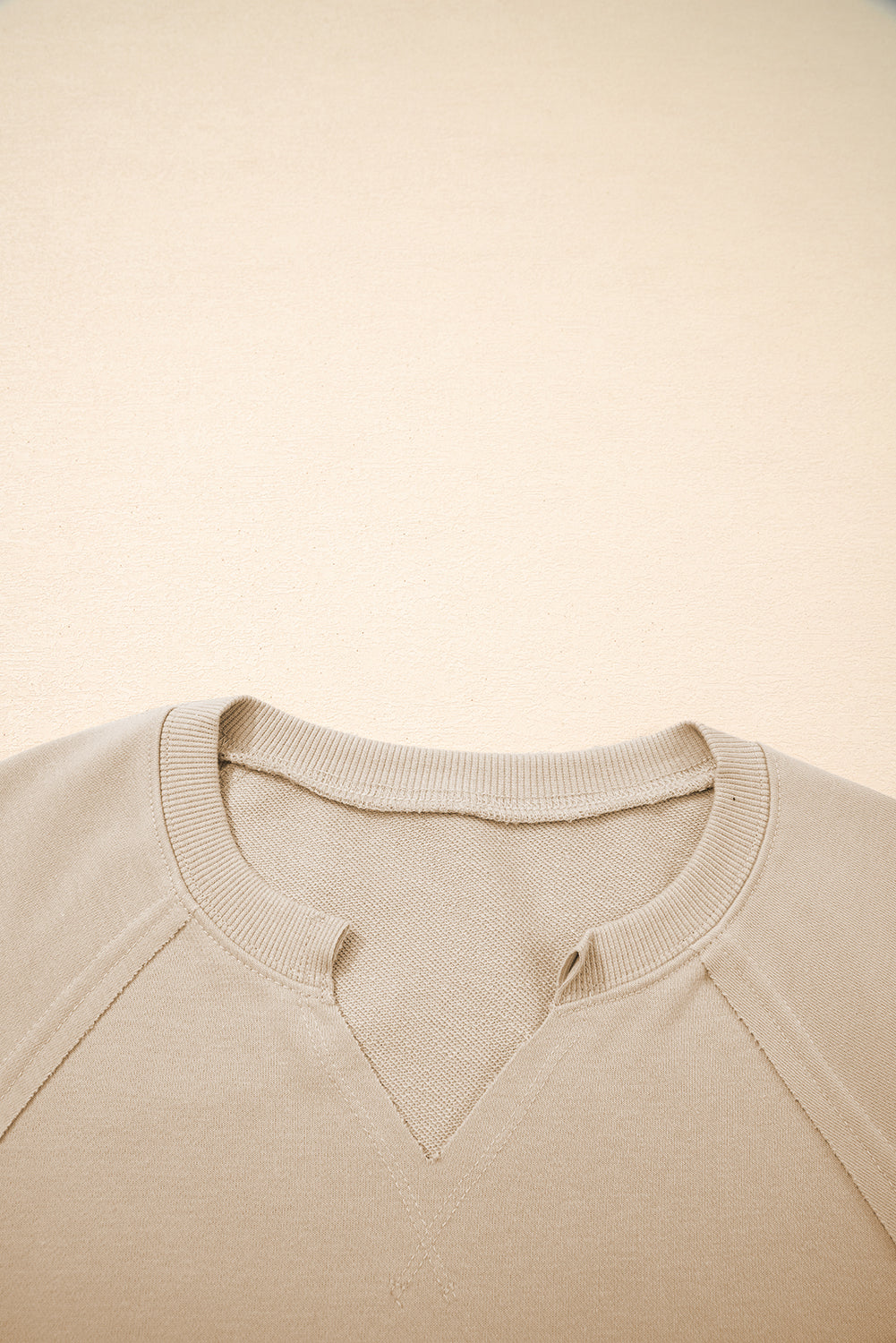 Solid Raw Edge Raglan Sleeve Side Slit Sweatshirt