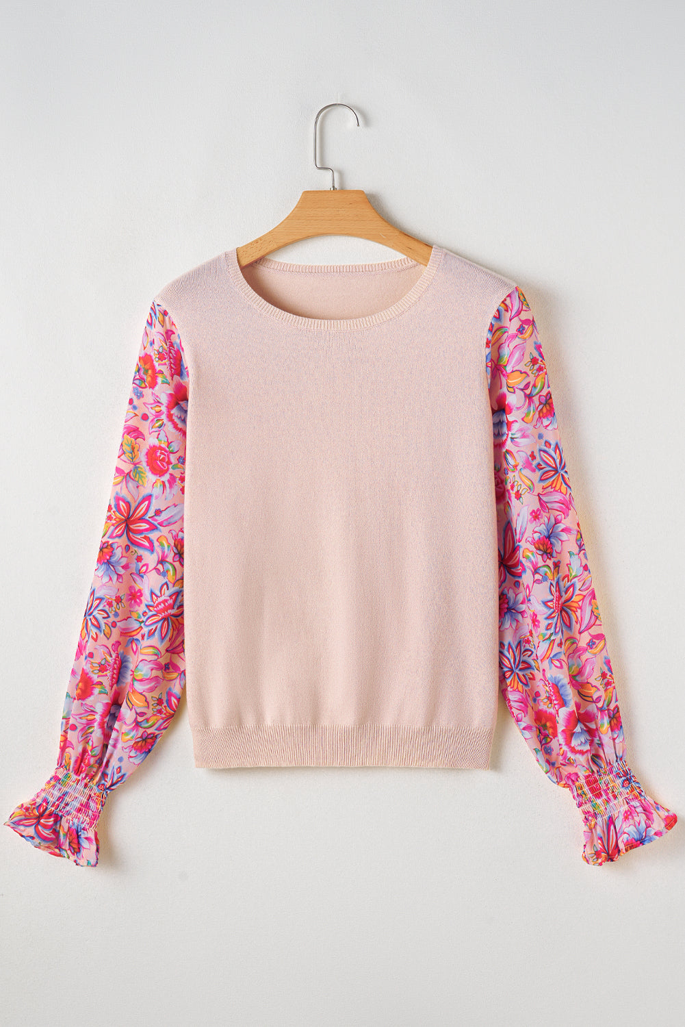 Floral Patchwork Smocked Lantern Sleeve Top
