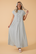 Stripe Frilled Half Buttoned Maxi Dress