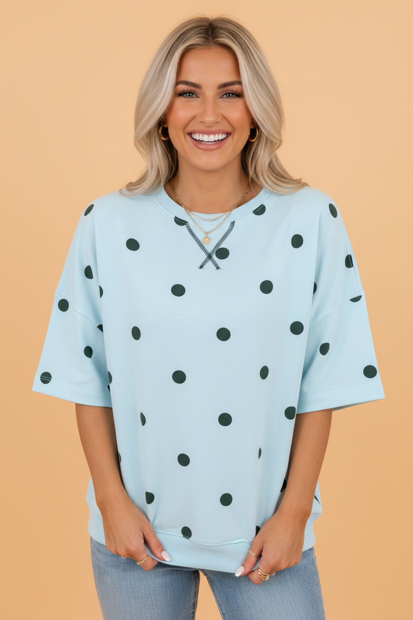 Retro Polka Dot Crossed Seam Oversize Tee