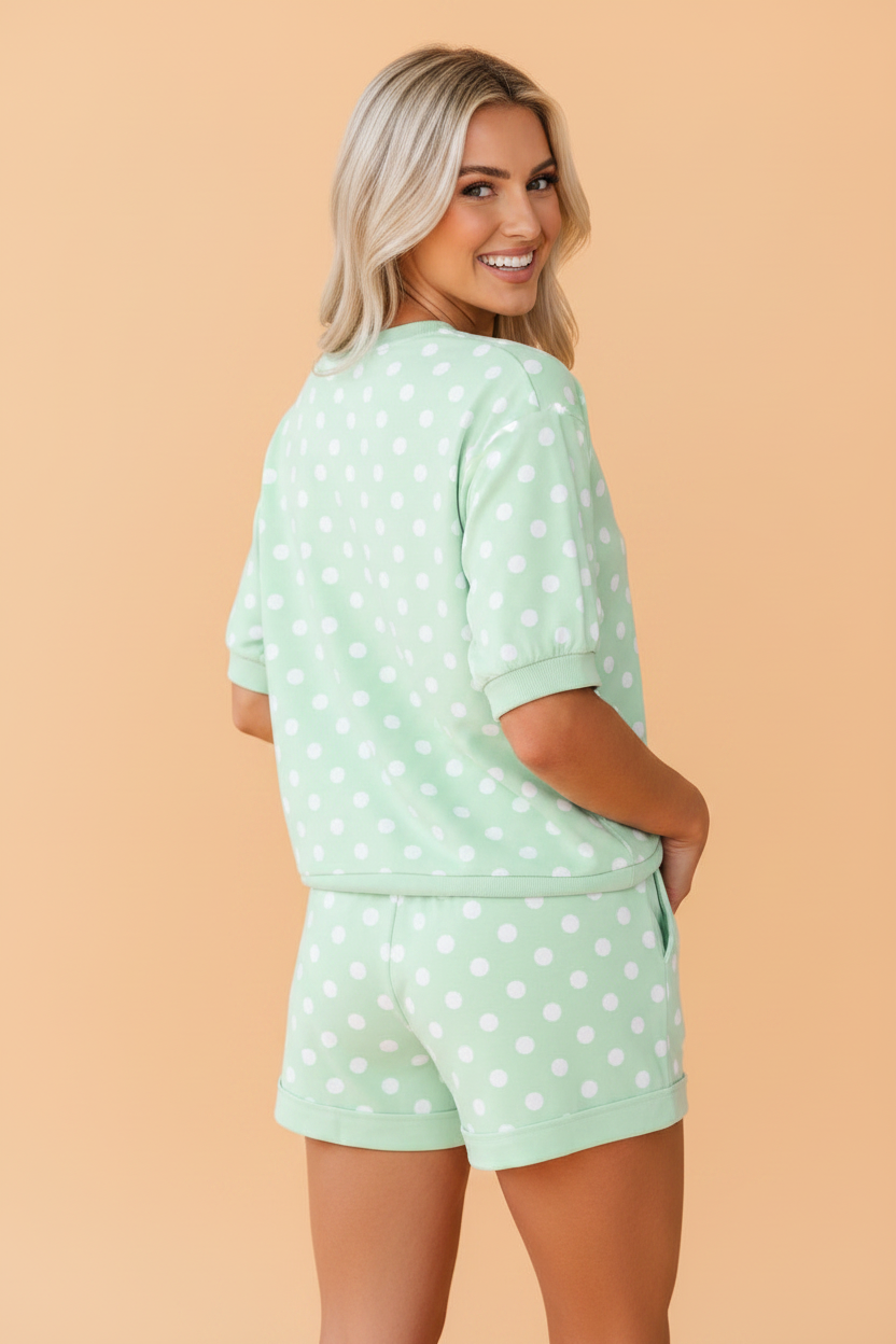 Polka Dot Oversized Top & Drawstring Shorts Set