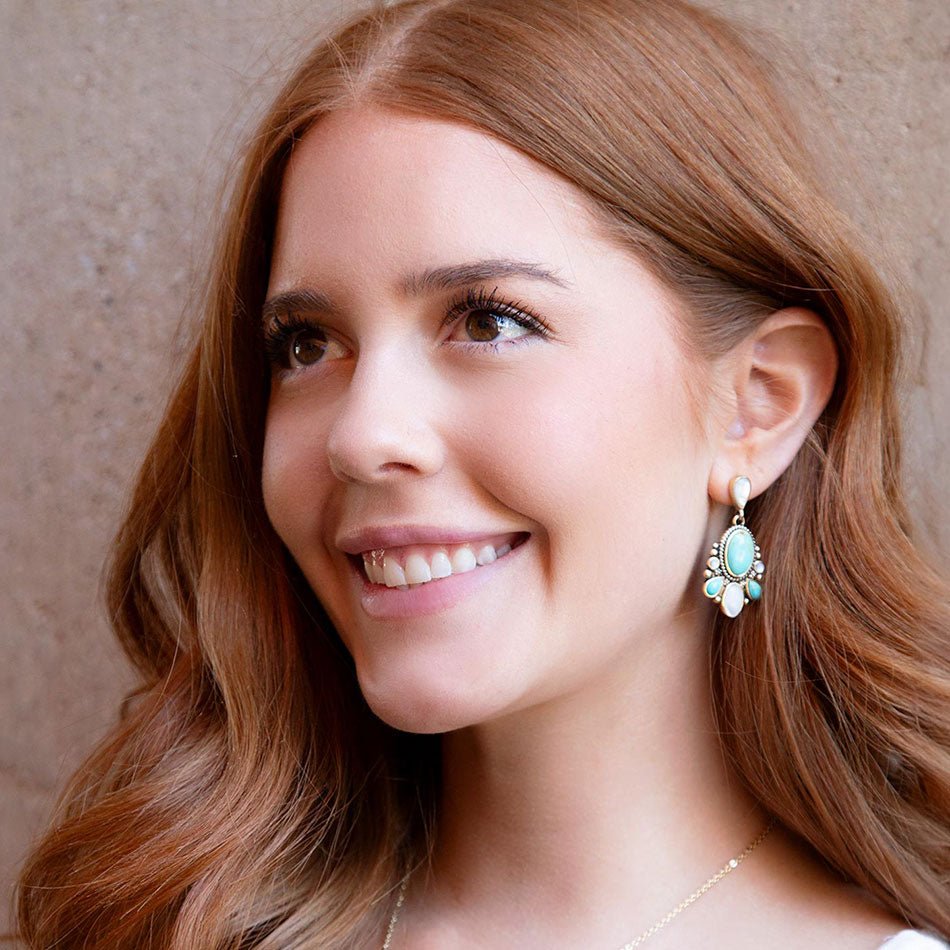 Barcelona Turquoise and Mother of Pearl Post Drop Earrings