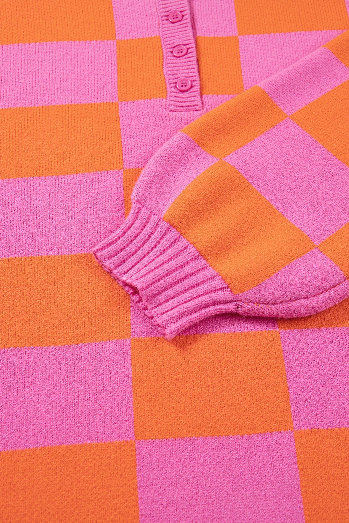 Checker Polo Collar Baggy Knit Sweater