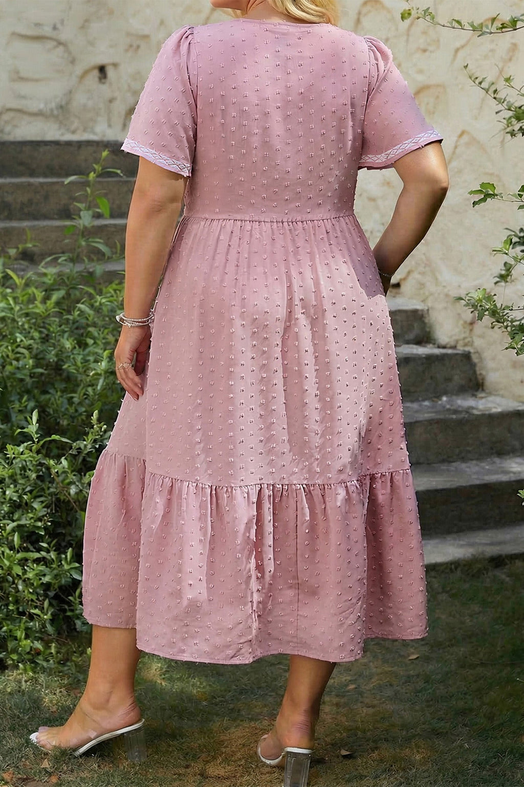 Plus Size Swiss Dot Smocked Flowy Midi Dress