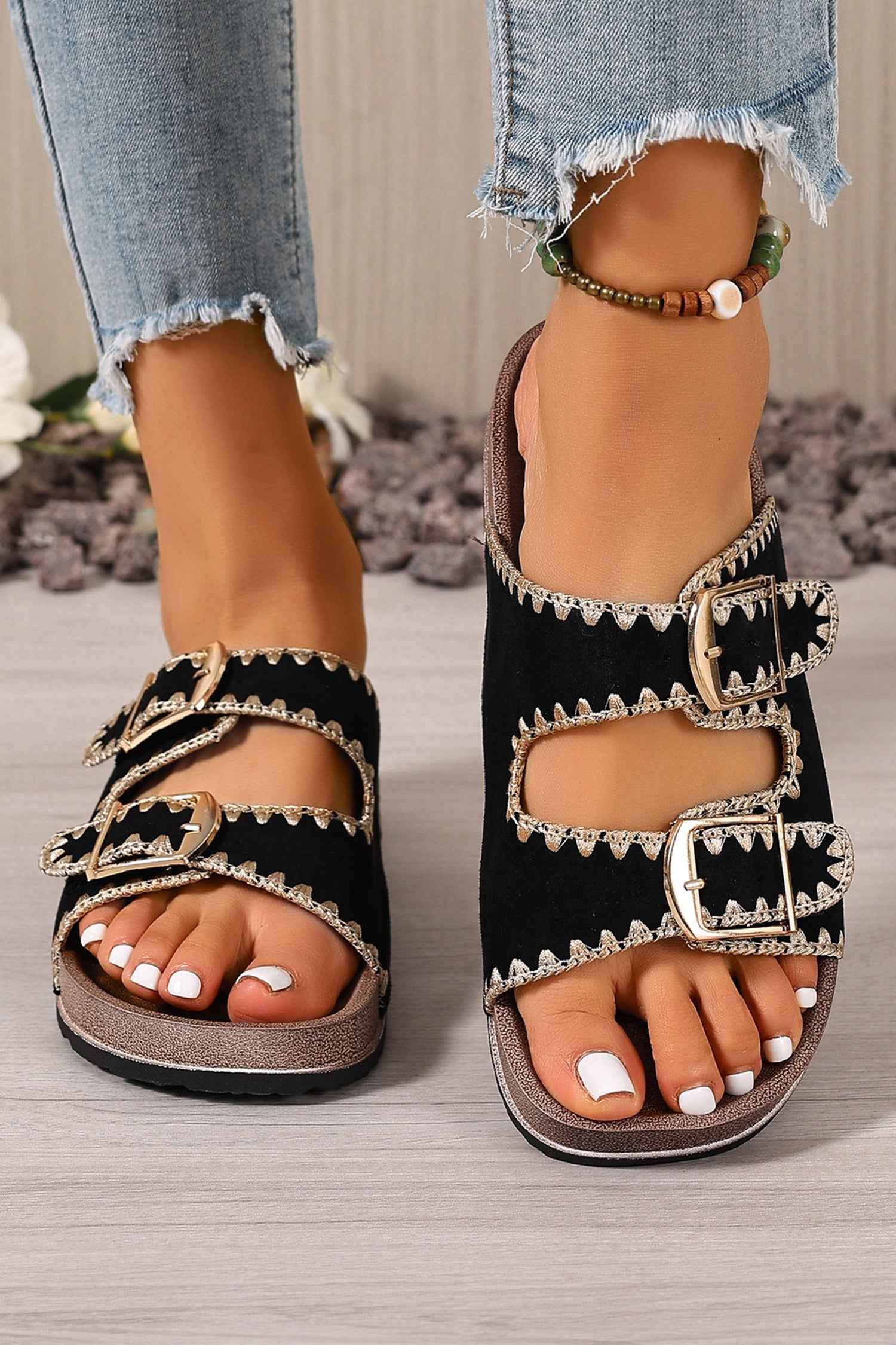 Kehlani Buckle Faux Suede Slippers