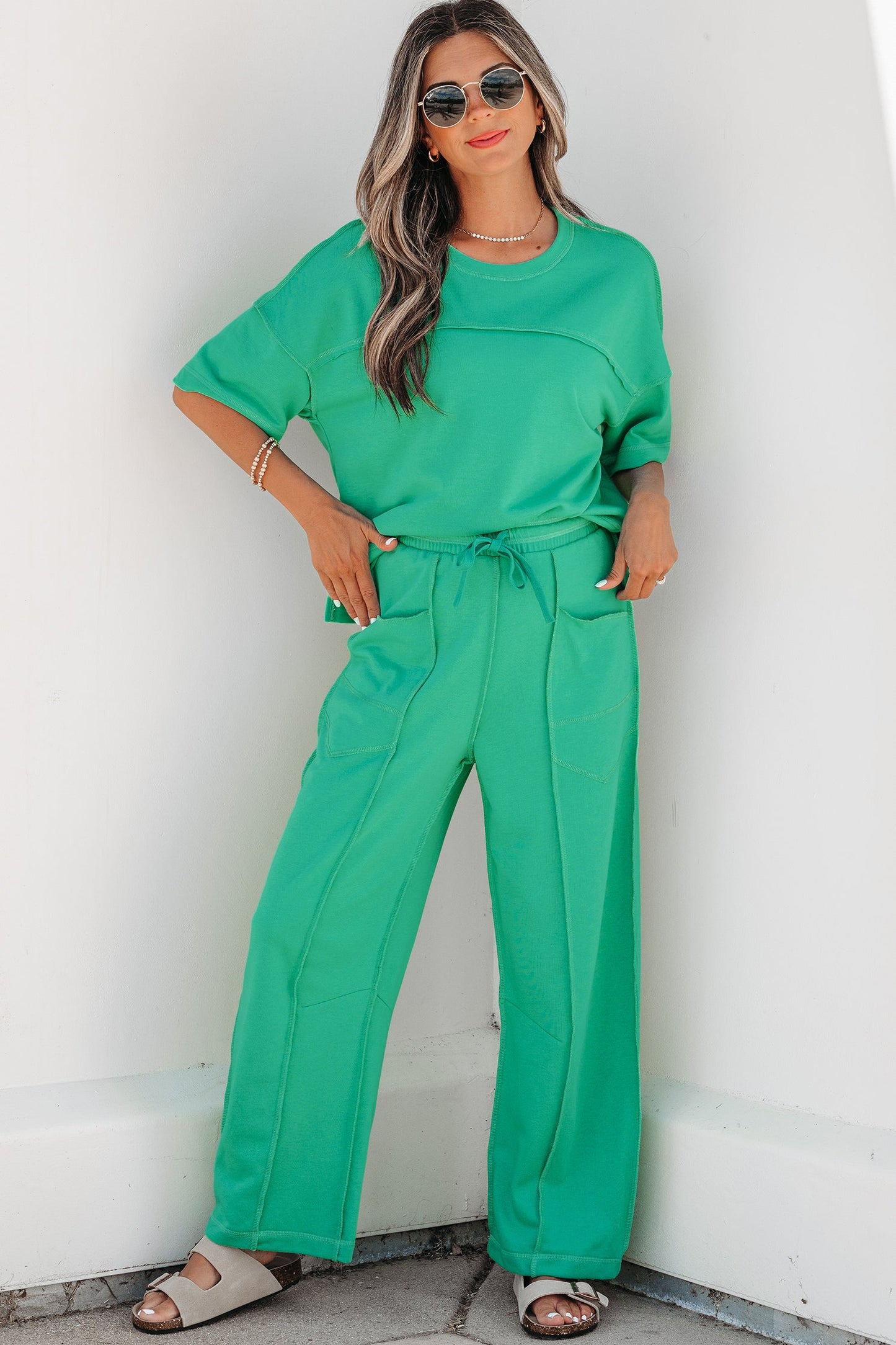 Solid Drop Shoulder Boxy Tee & Barrel Pants Set