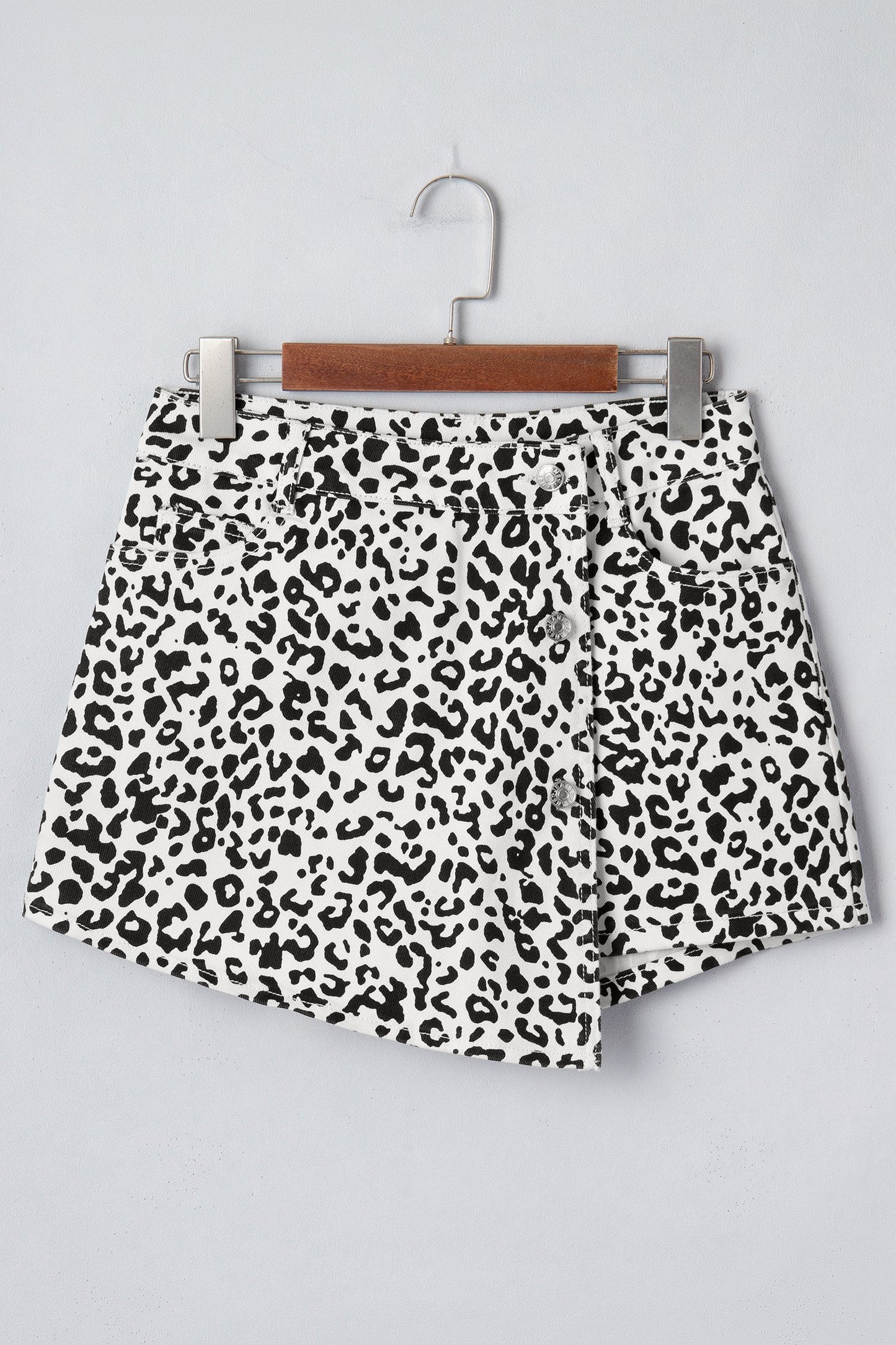 Leopard Denim Buttoned Overlap Shorts