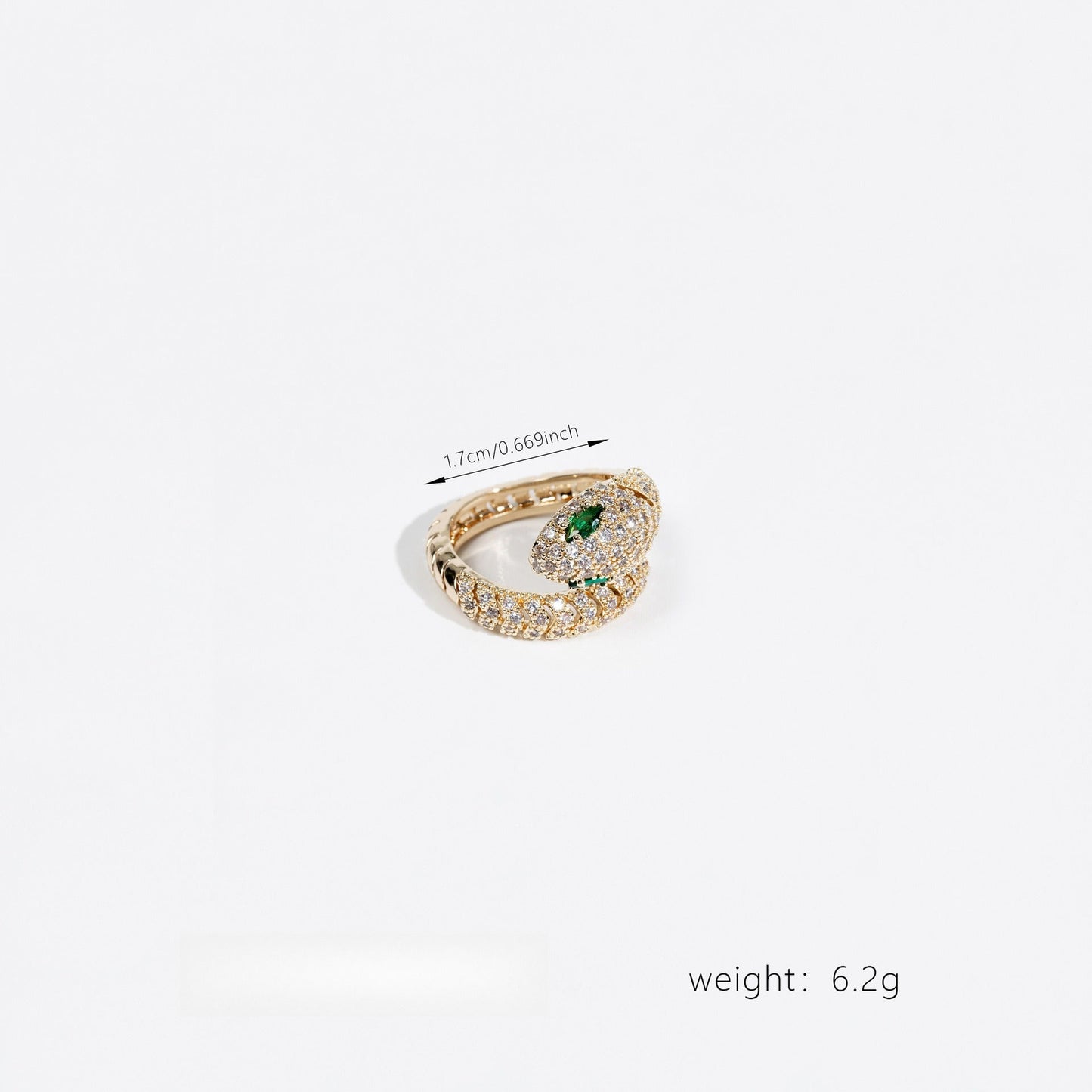 Snake-Shaped Adjustable Open Ring with Zircon Inlay