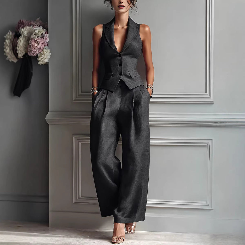 Women's Single-Breasted Sleeveless Vest & Pants Two-Piece Set
