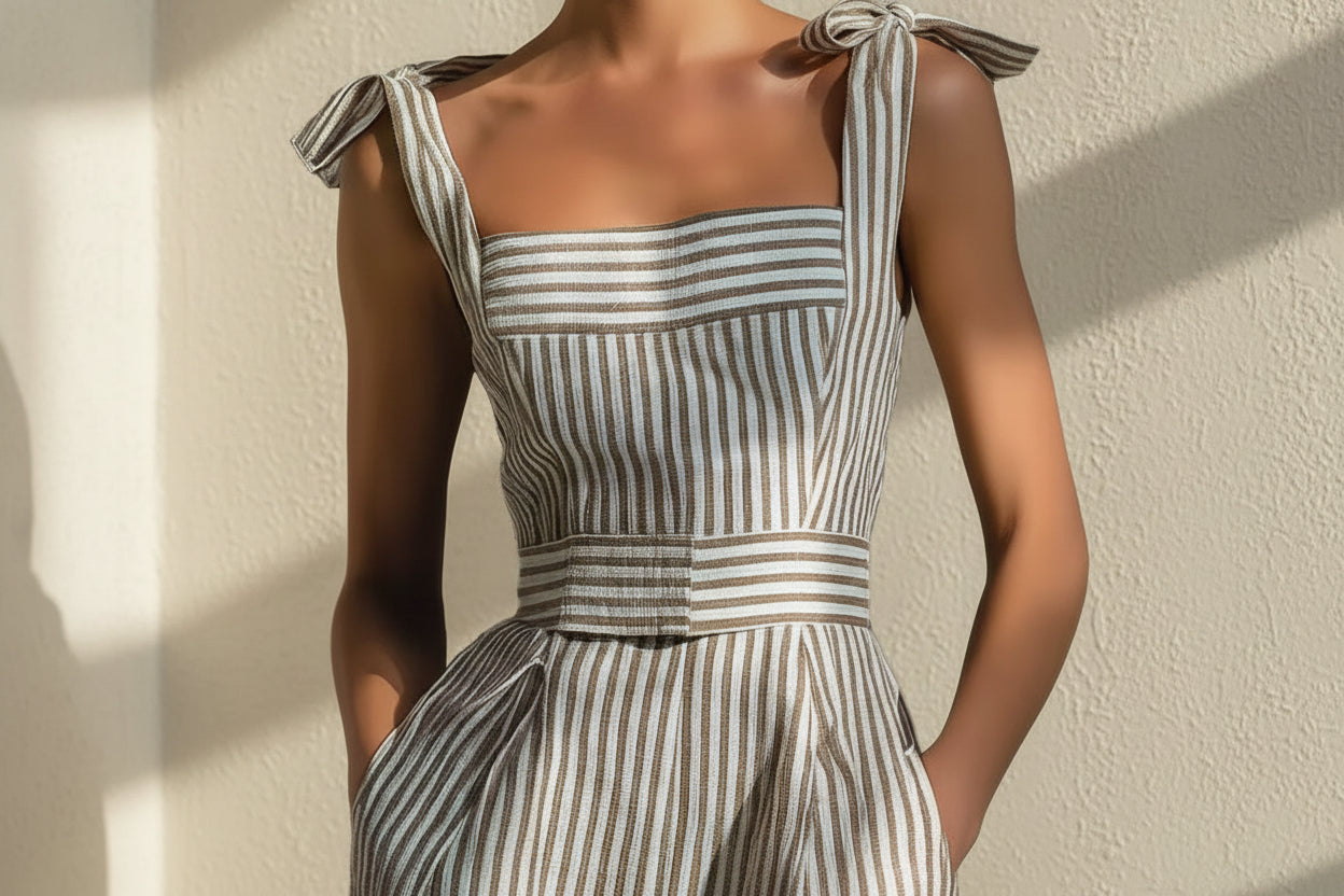Women's Striped Linen Sleeveless Wide-Leg Jumpsuit