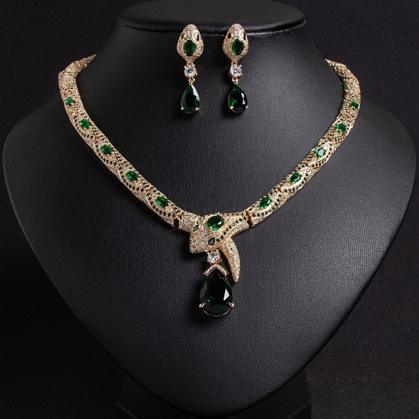 S925 Silver & Zircon Snake Necklace and Earring Set