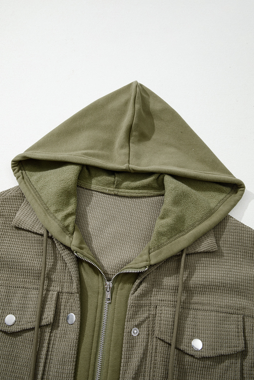 Textured Knit Pocketed Drawstring Hooded Jacket