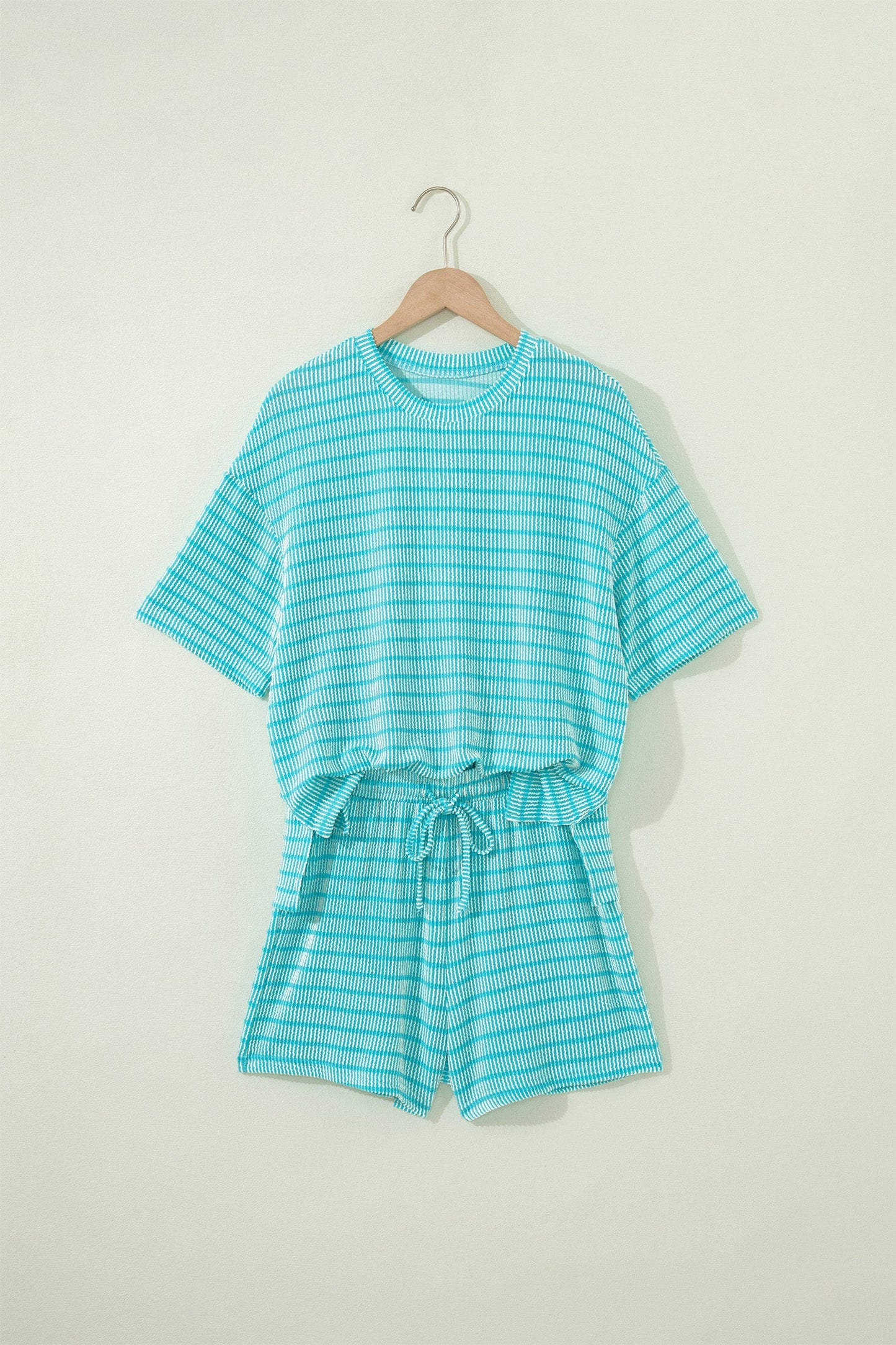 Stripe Ribbed Loose Tee & Drawstring Short Set