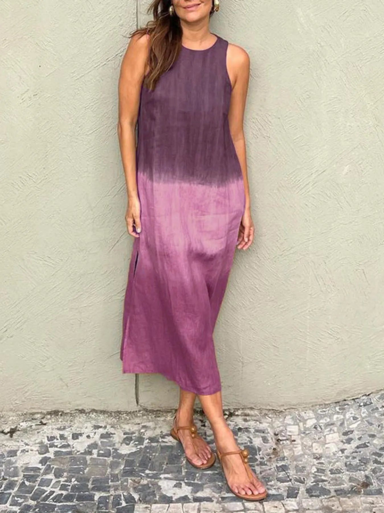Full Size Sleeveless Gradient Tank Midi Dress Plus Size