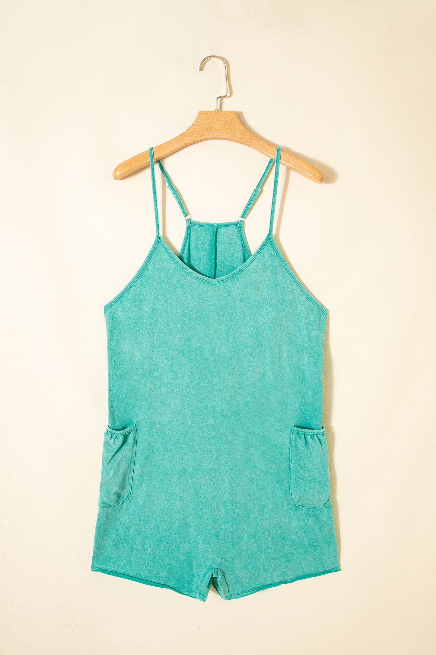 Mineral Wash Spaghetti Strap Pocketed Romper