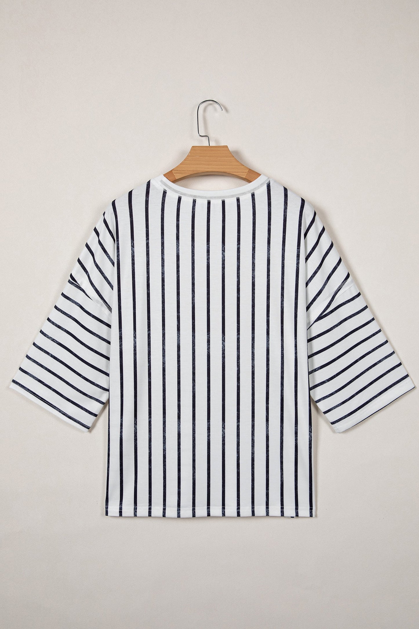 Stripe Colorblock 3/4 Sleeve Loose T-Shirt