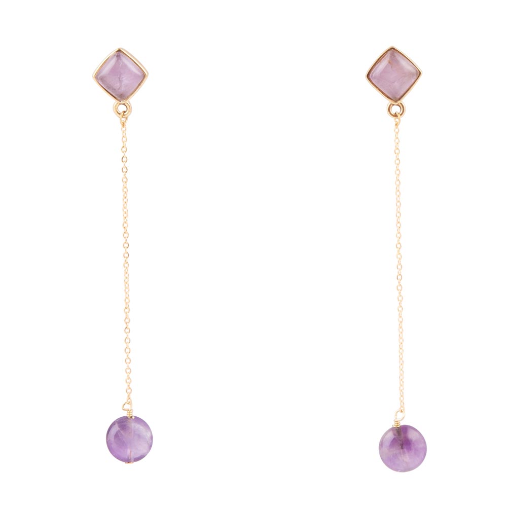 Chained Up Purple Amethyst and Golden Bronze Dangle Earrings