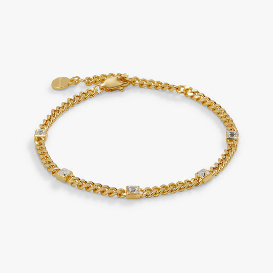 April Birthstone Clear Crystal Curb Chain Bracelet