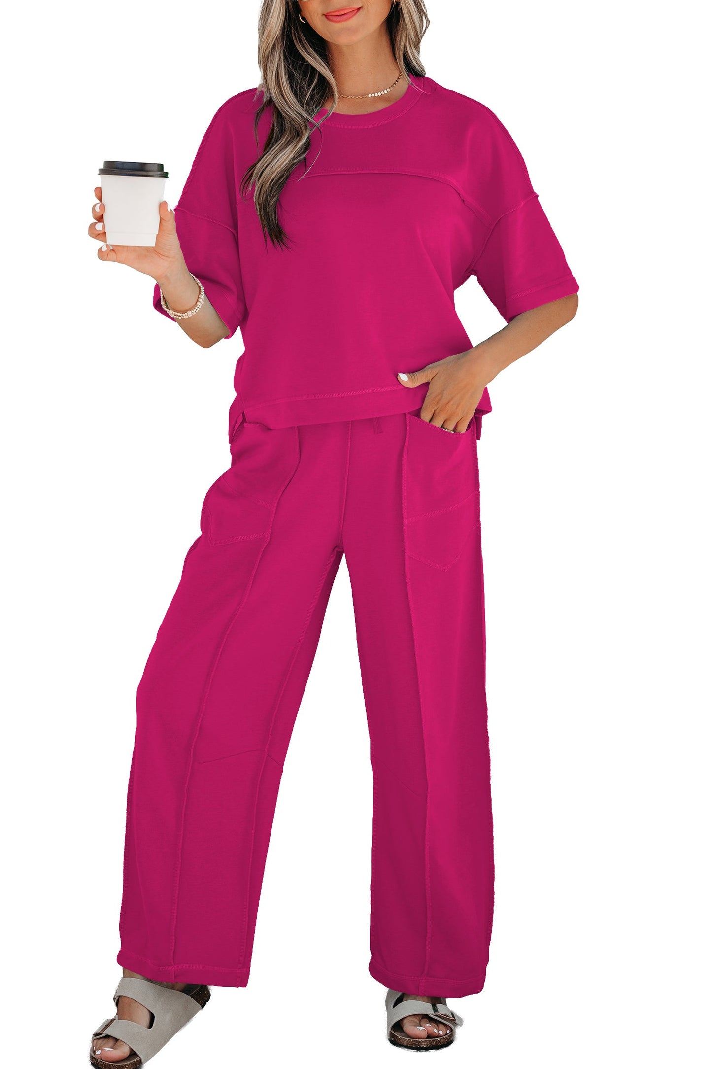 Solid Drop Shoulder Boxy Tee & Barrel Pants Set