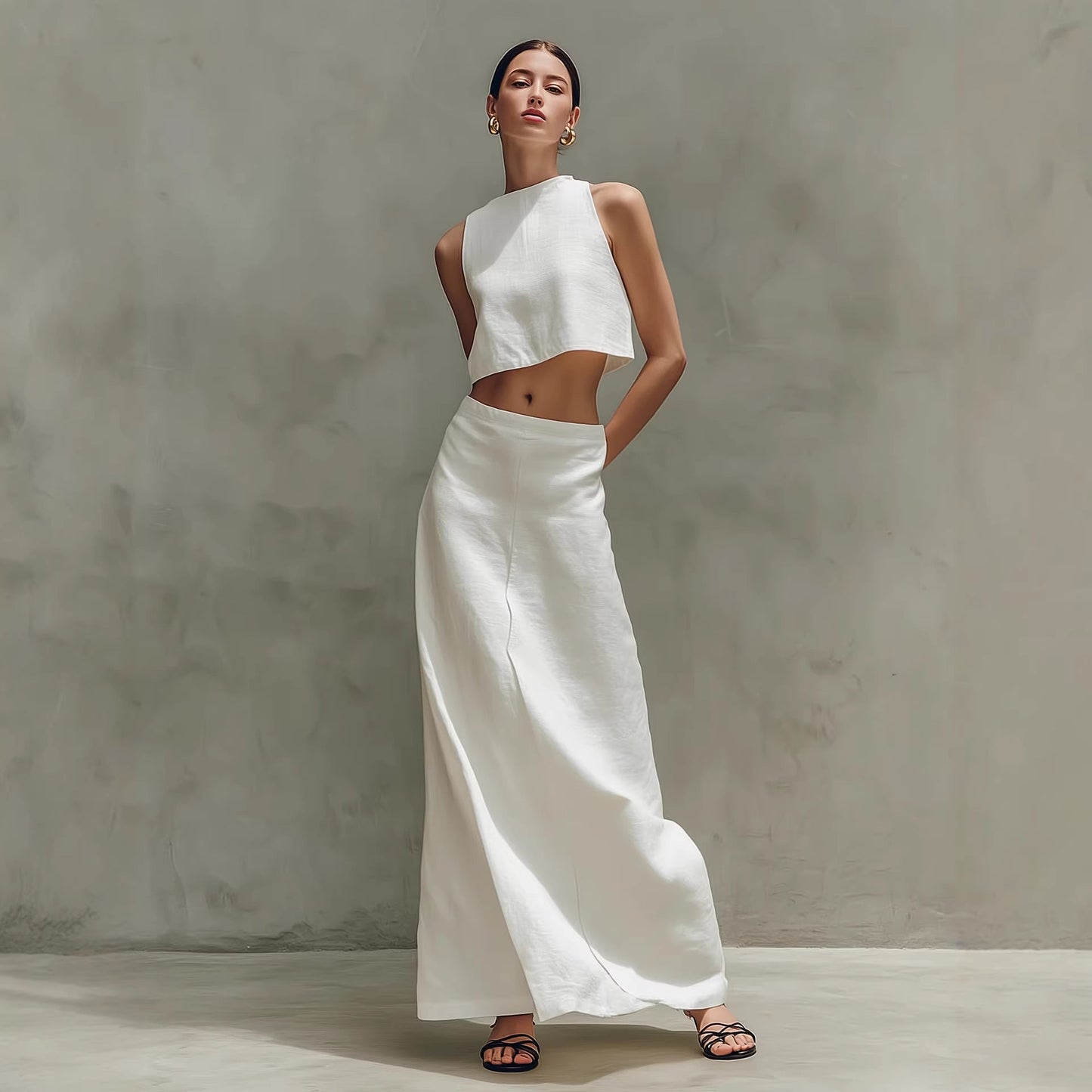 Women's Sleeveless Slimming Maxi Skirt Two-piece Set