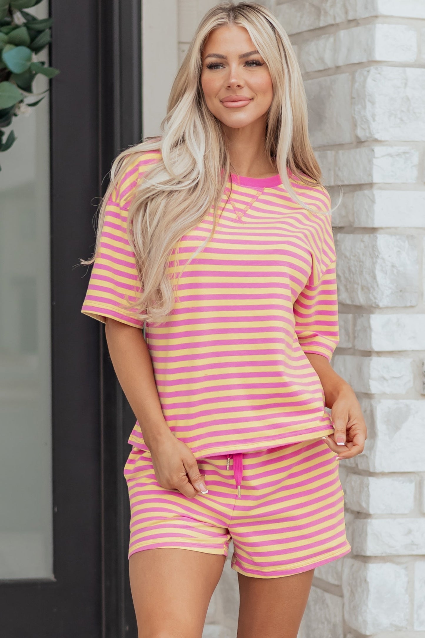 Stripe Terry Knit Top & Shorts Set