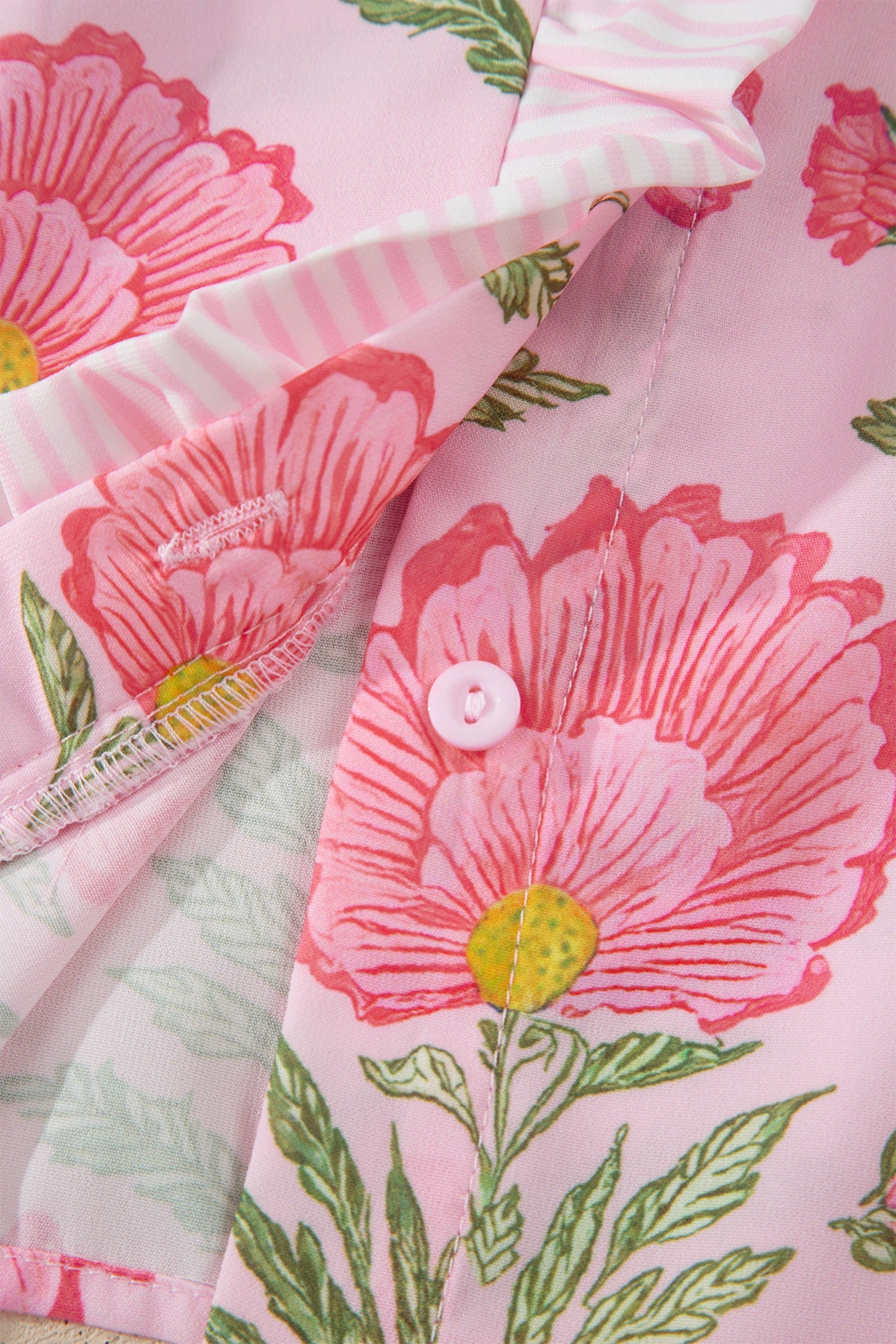 Floral Ruffle Stripe Trim Puff Sleeve Shirt