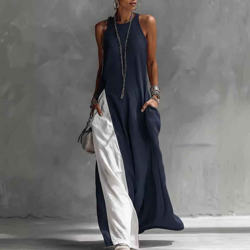 Women's Sleeveless Off-Shoulder Loose Maxi Dress with Pockets