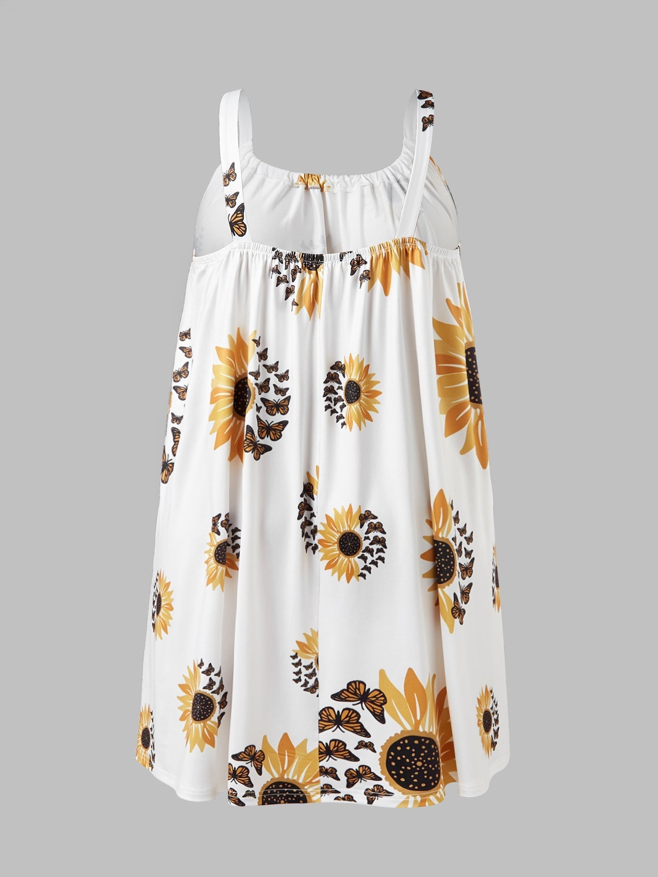 Plus Size Sunflower Print Sleeveless Wrap Dress
