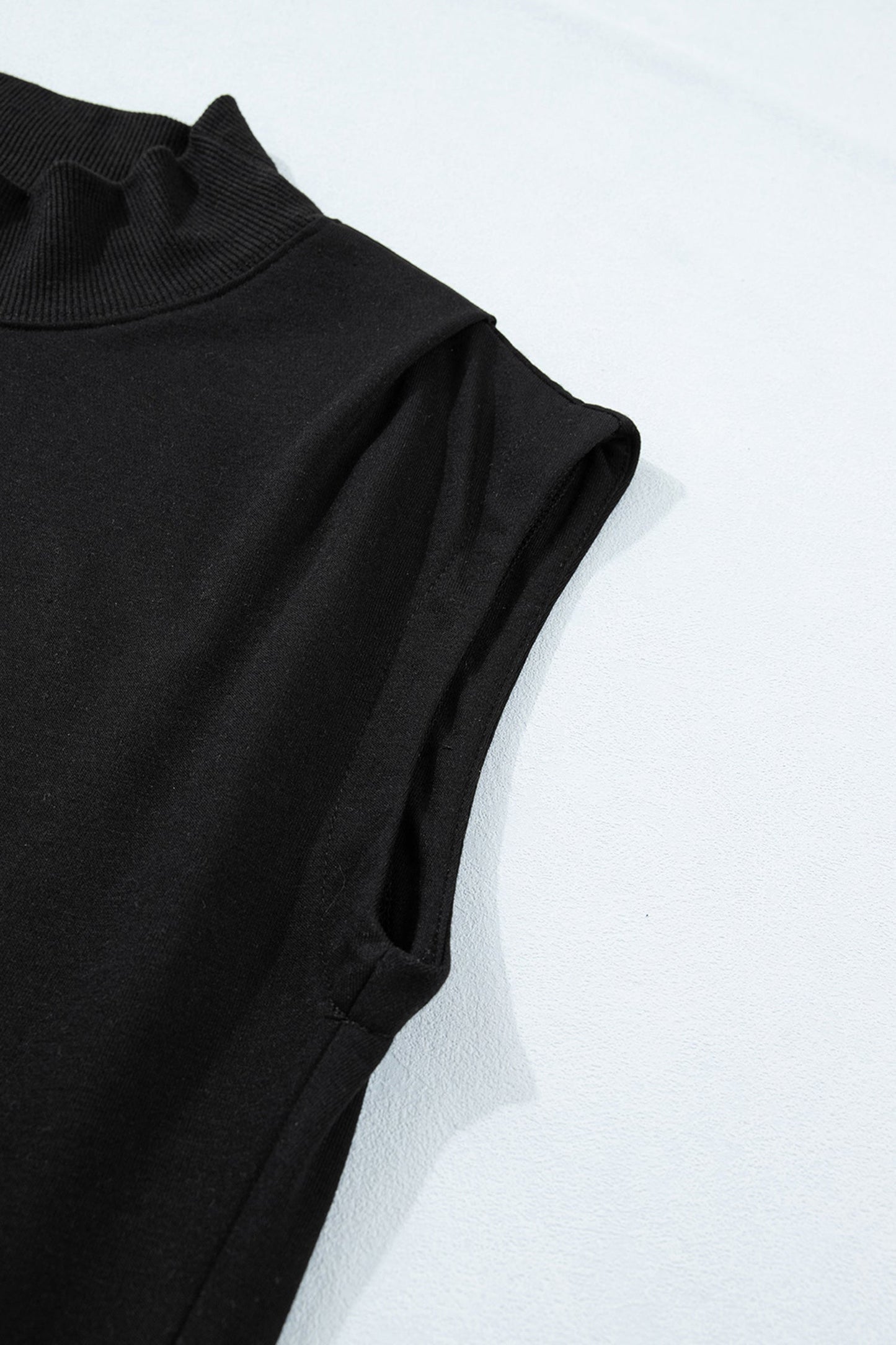 Solid Mock Neck Cap Sleeve Oversized Top
