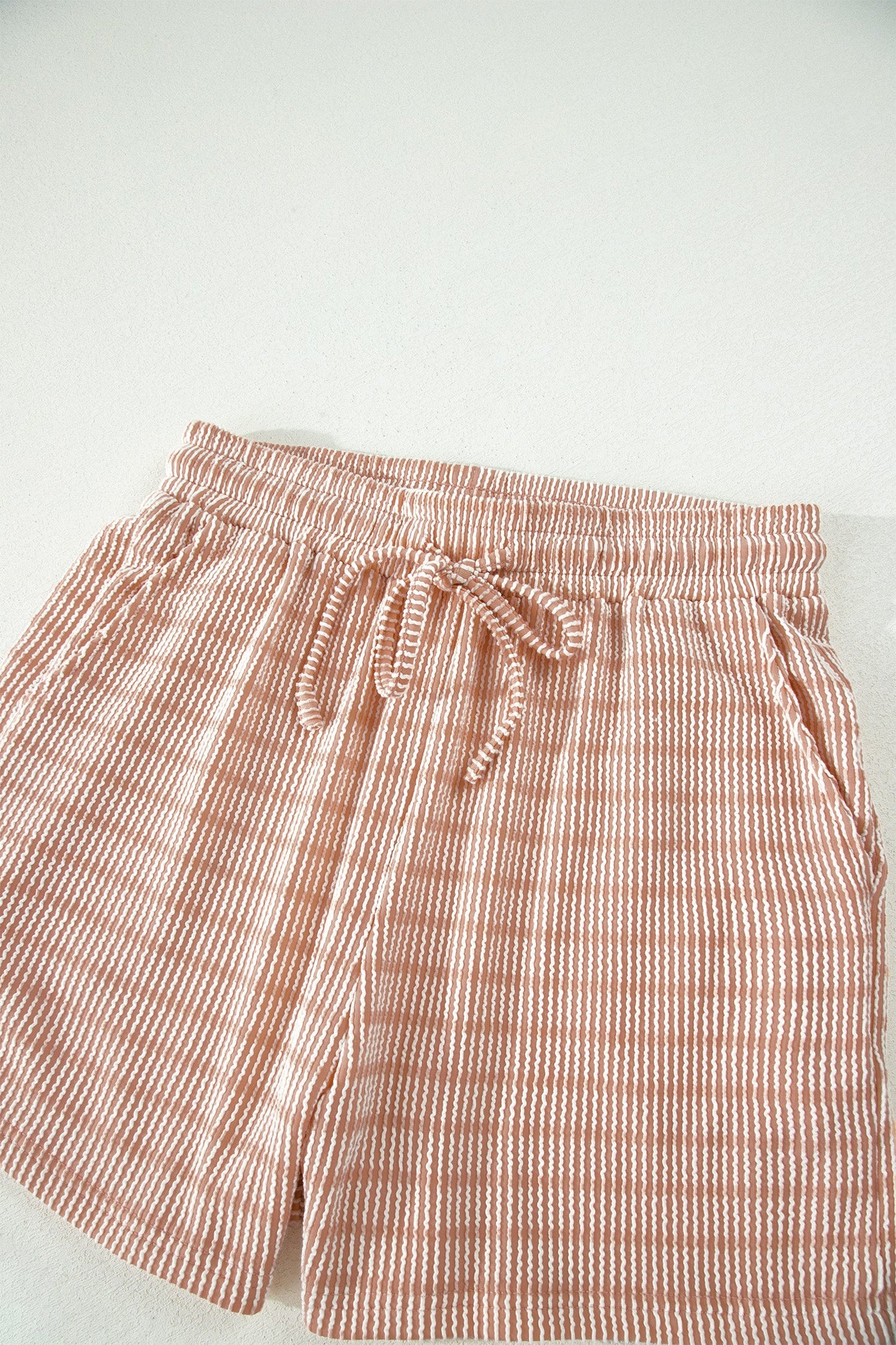 Stripe Ribbed Loose Tee & Drawstring Short Set