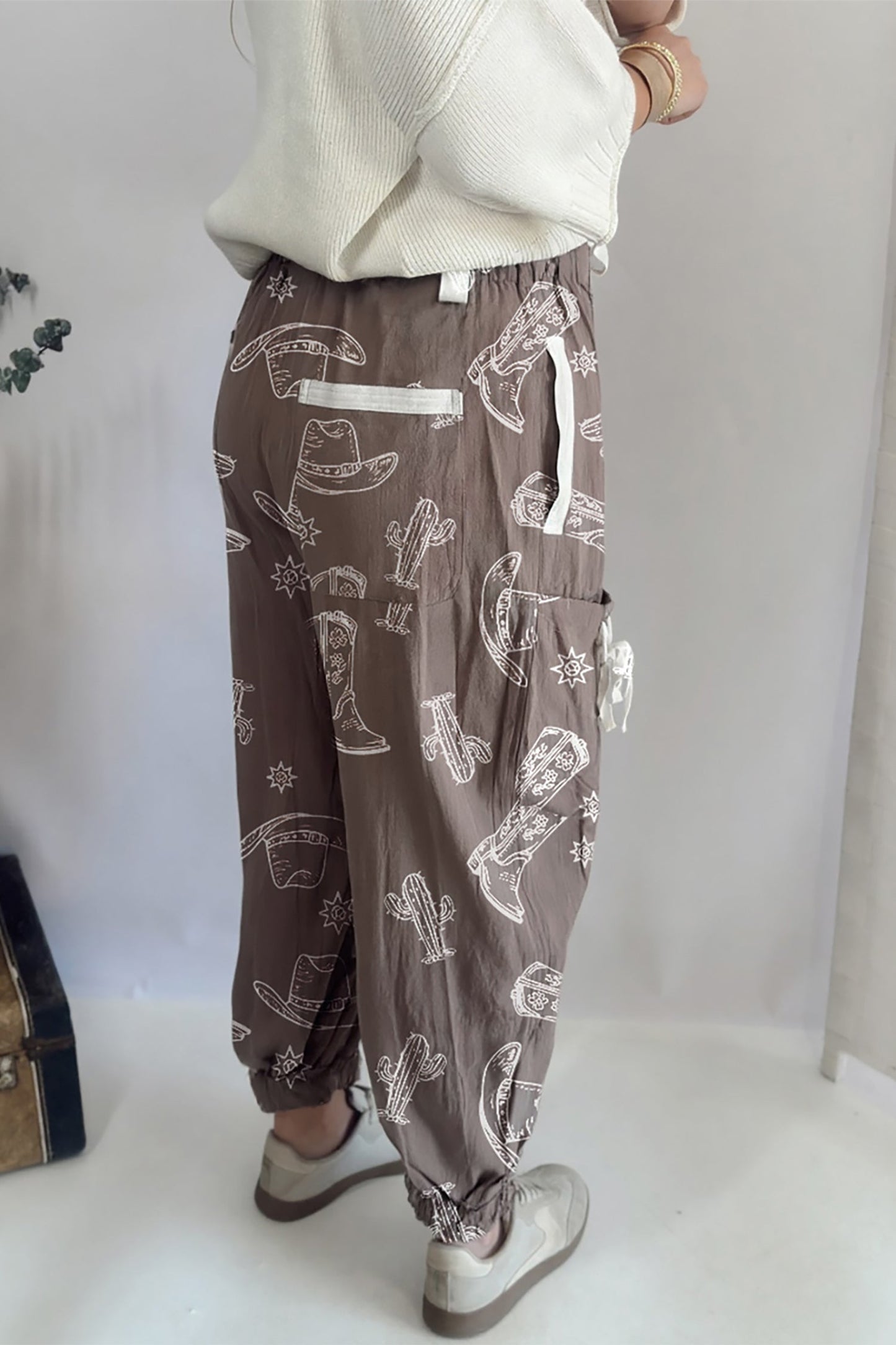 Western Cactus Cowgirl Drawstring Jogger Pants