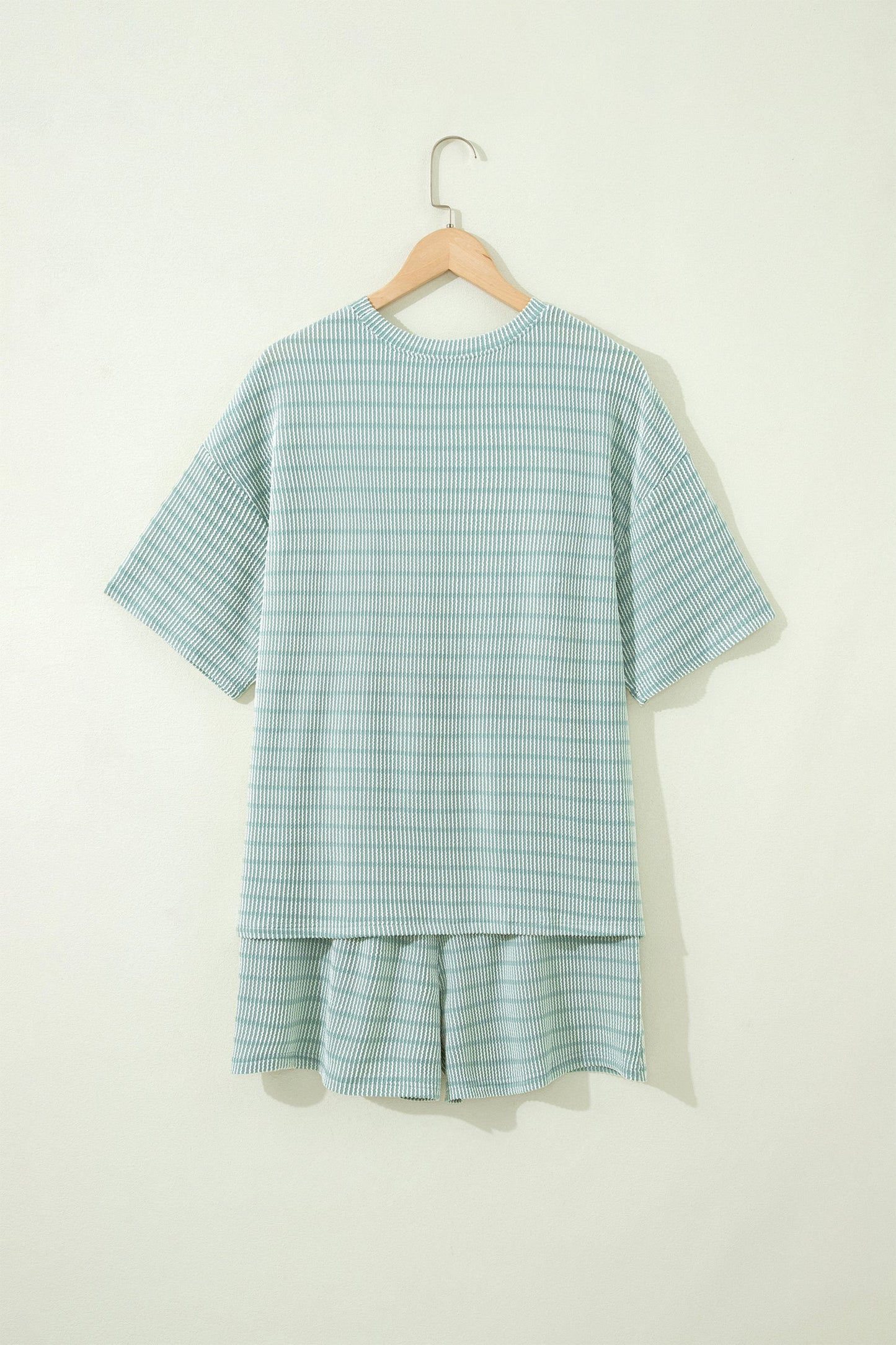 Stripe Ribbed Loose Tee & Drawstring Short Set