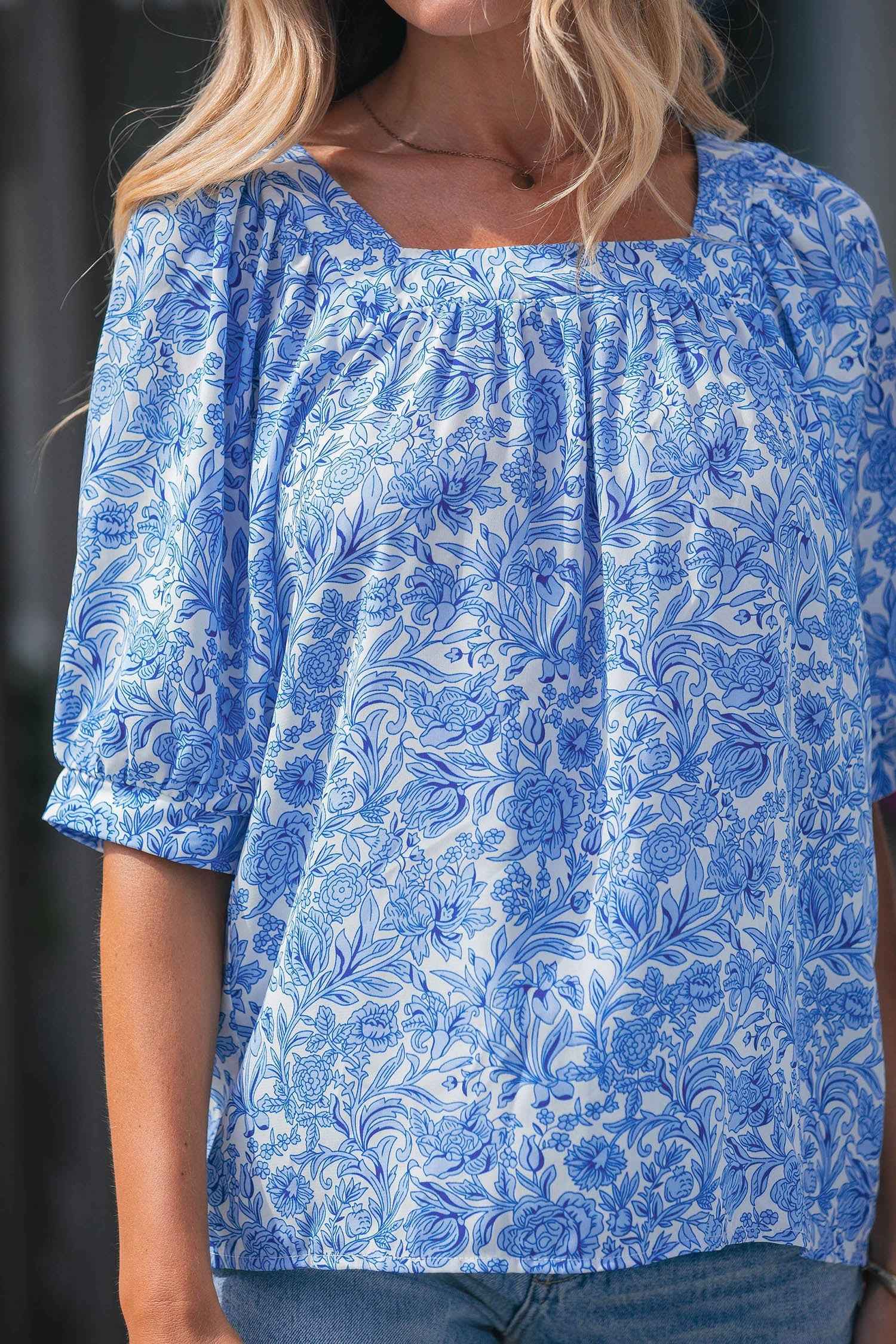 Lyanna Sleeve Pleated Floral Blouse
