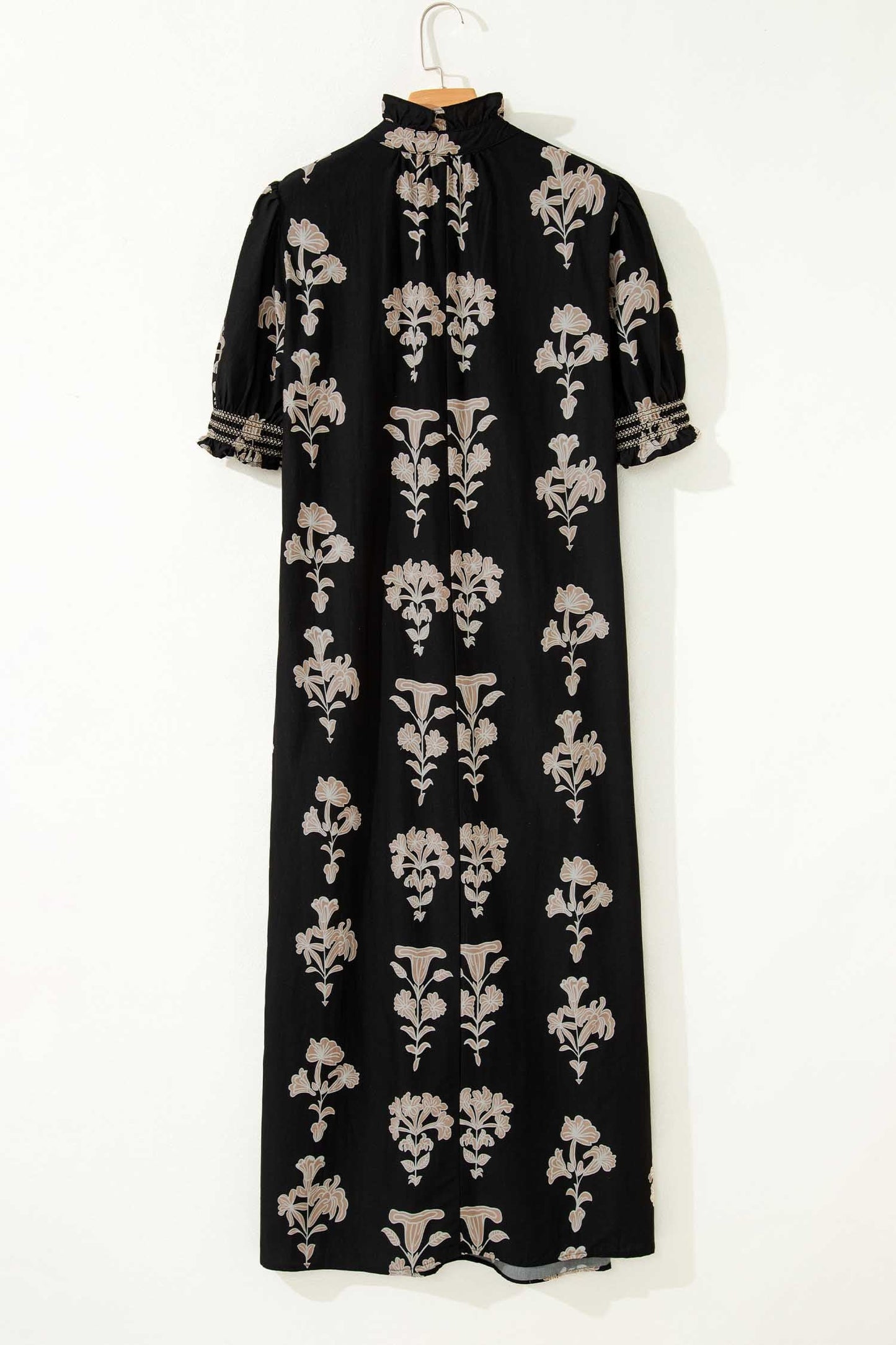 Floral Frilled Collar Short Puff Sleeve Maxi Dress