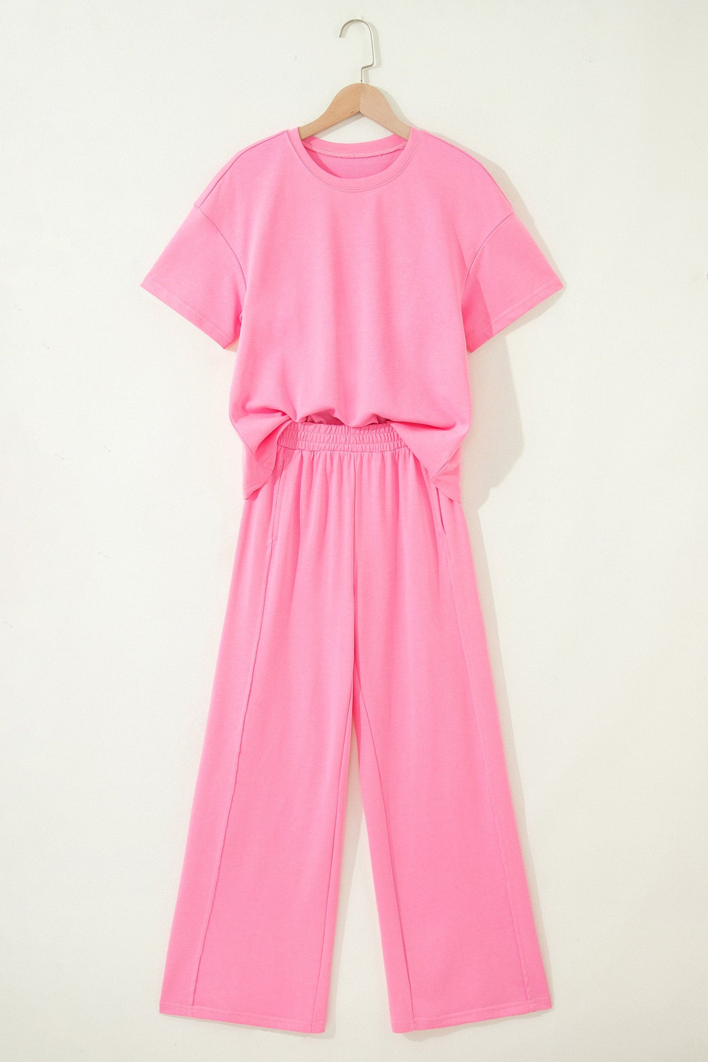 Solid Color Oversize Tee & Wide Leg Pants Set