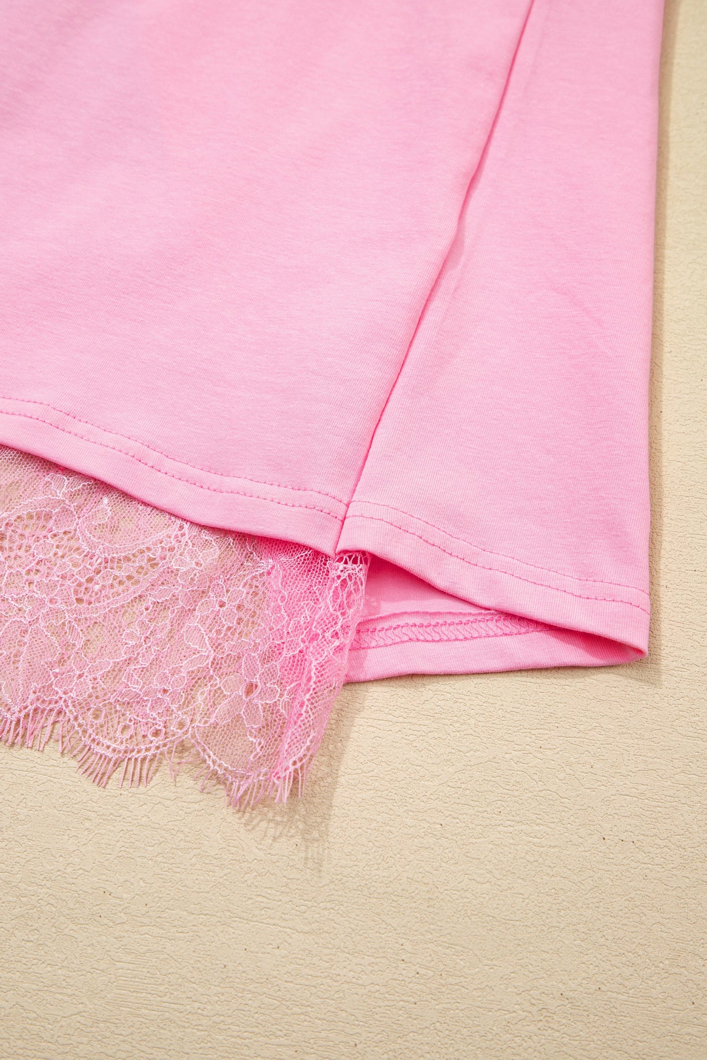 Floral Eyelash Lace Patchwork 3/4 Sleeve Tee