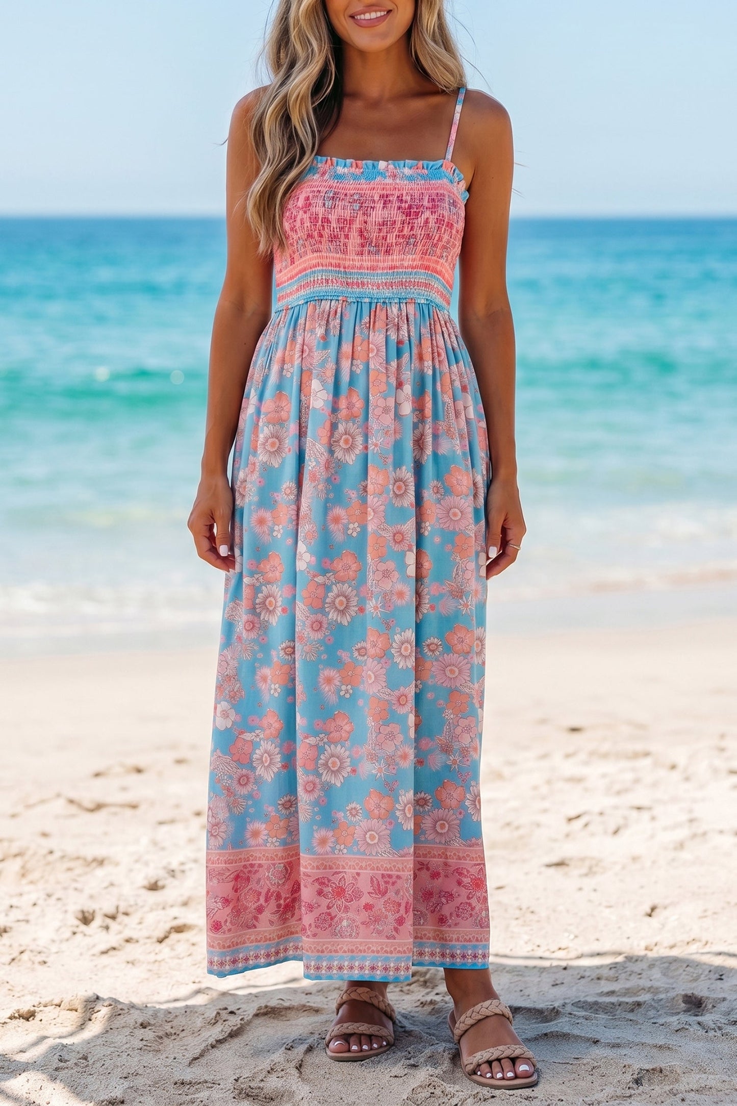Boho Floral Spaghetti Strap Vacation Maxi Dress
