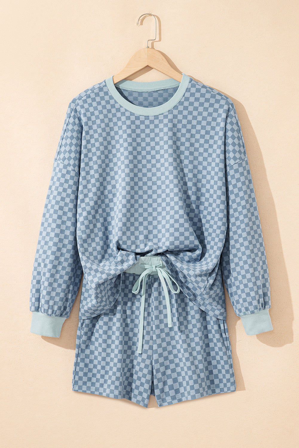Checker Long Sleeve Pullover and Shorts Set