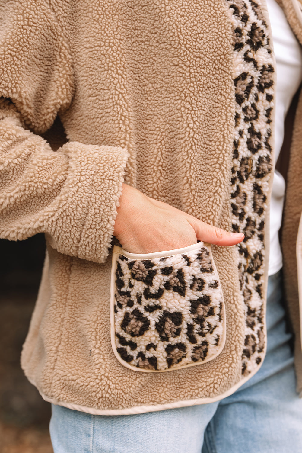 Leopard Plush Pocketed Jacket