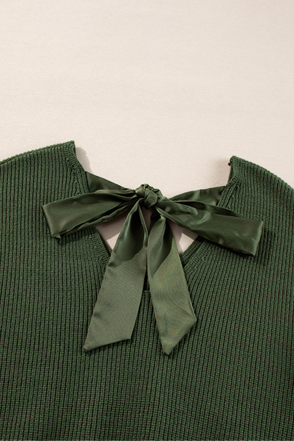 Bow Back Lantern Sleeve V-Neck Sweater