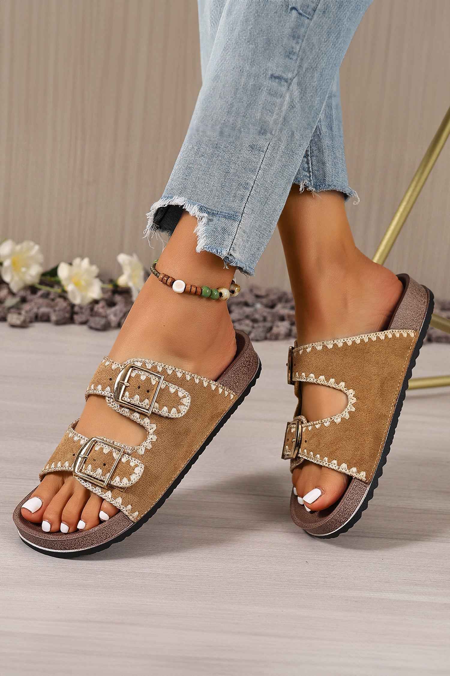 Azaria Buckle Faux Suede Slippers