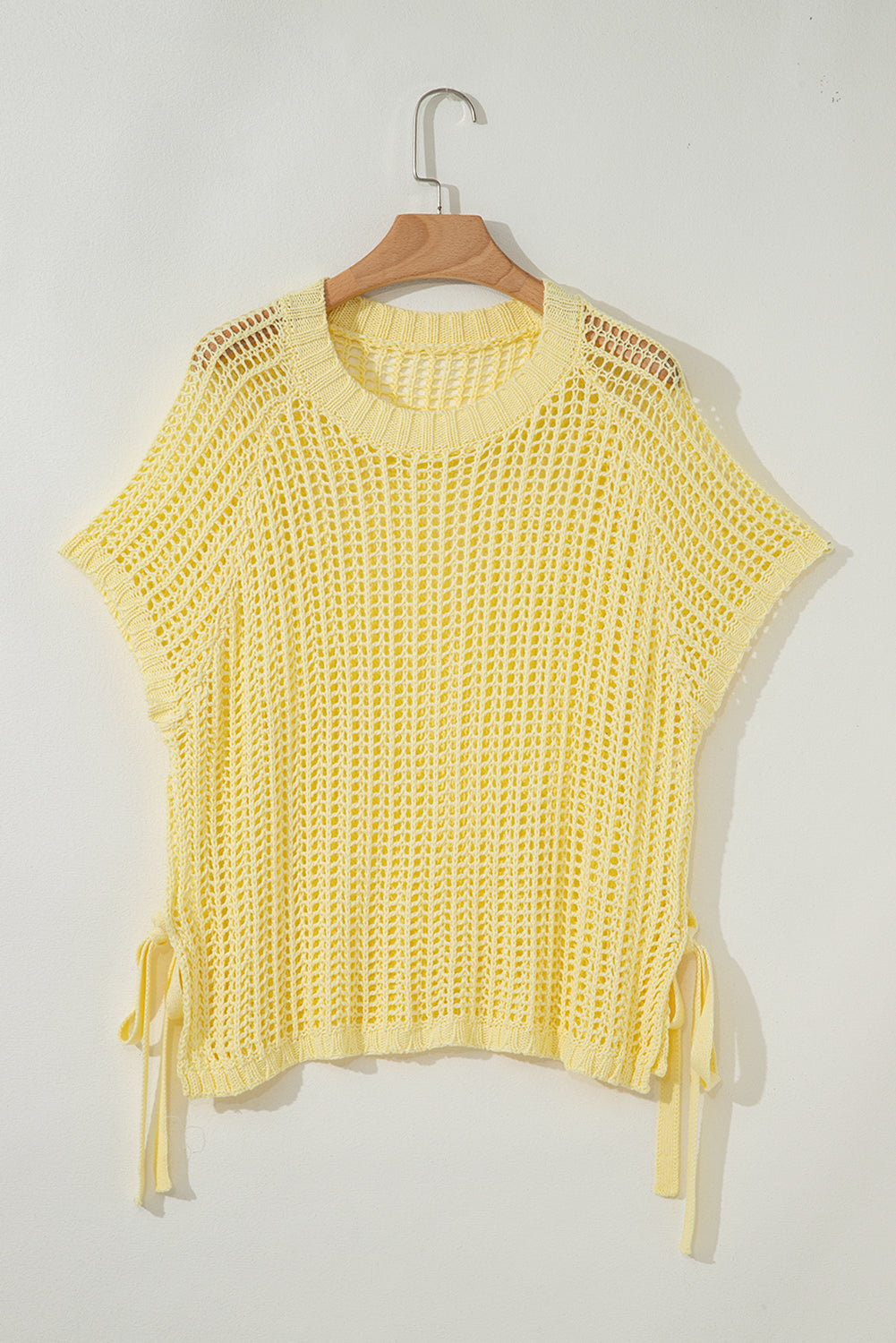 Hollow-out Crochet Tie Side Short Sleeve Sweater
