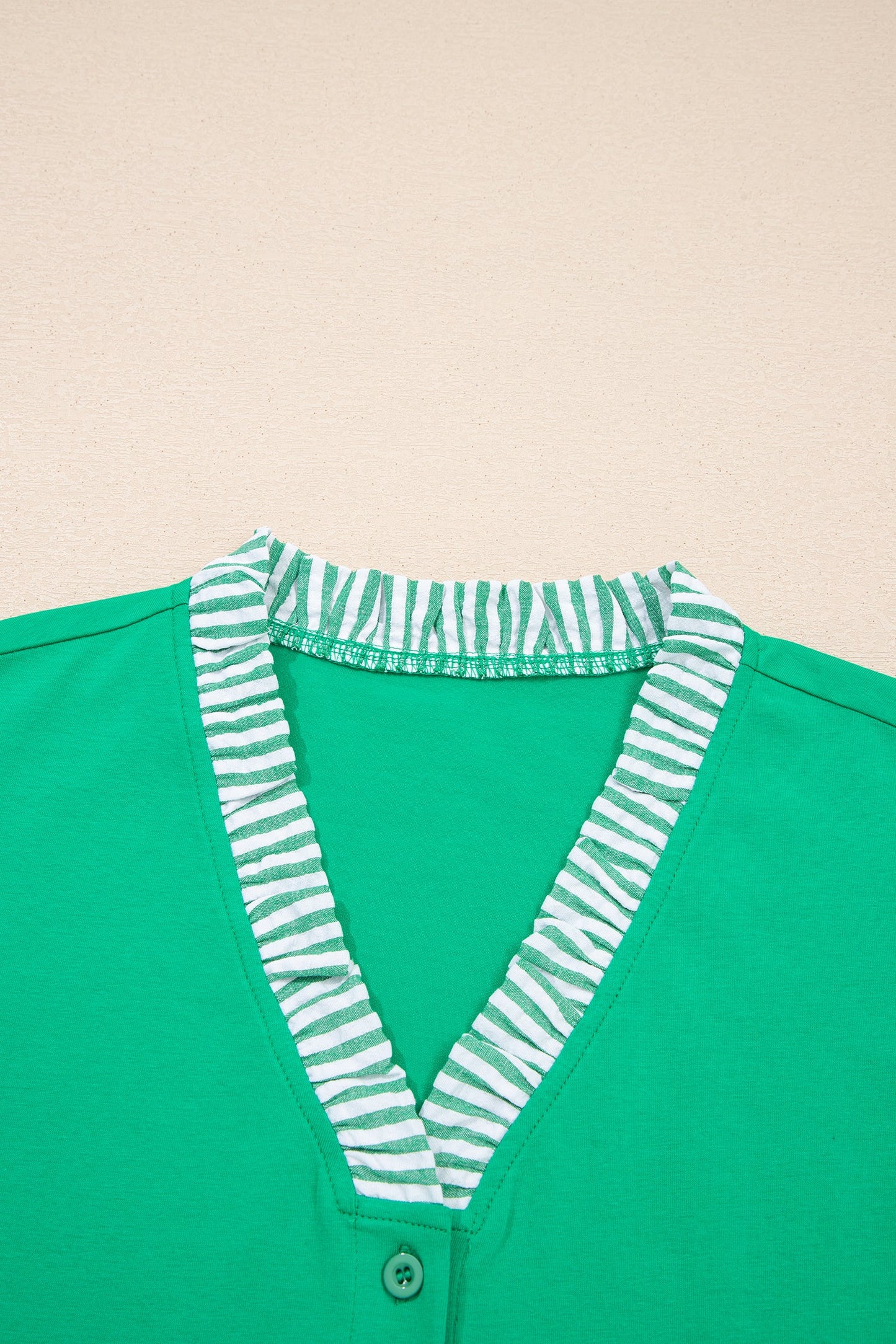 Plus Size Stripe Trim Ruffle Sleeve V-Neck Blouse