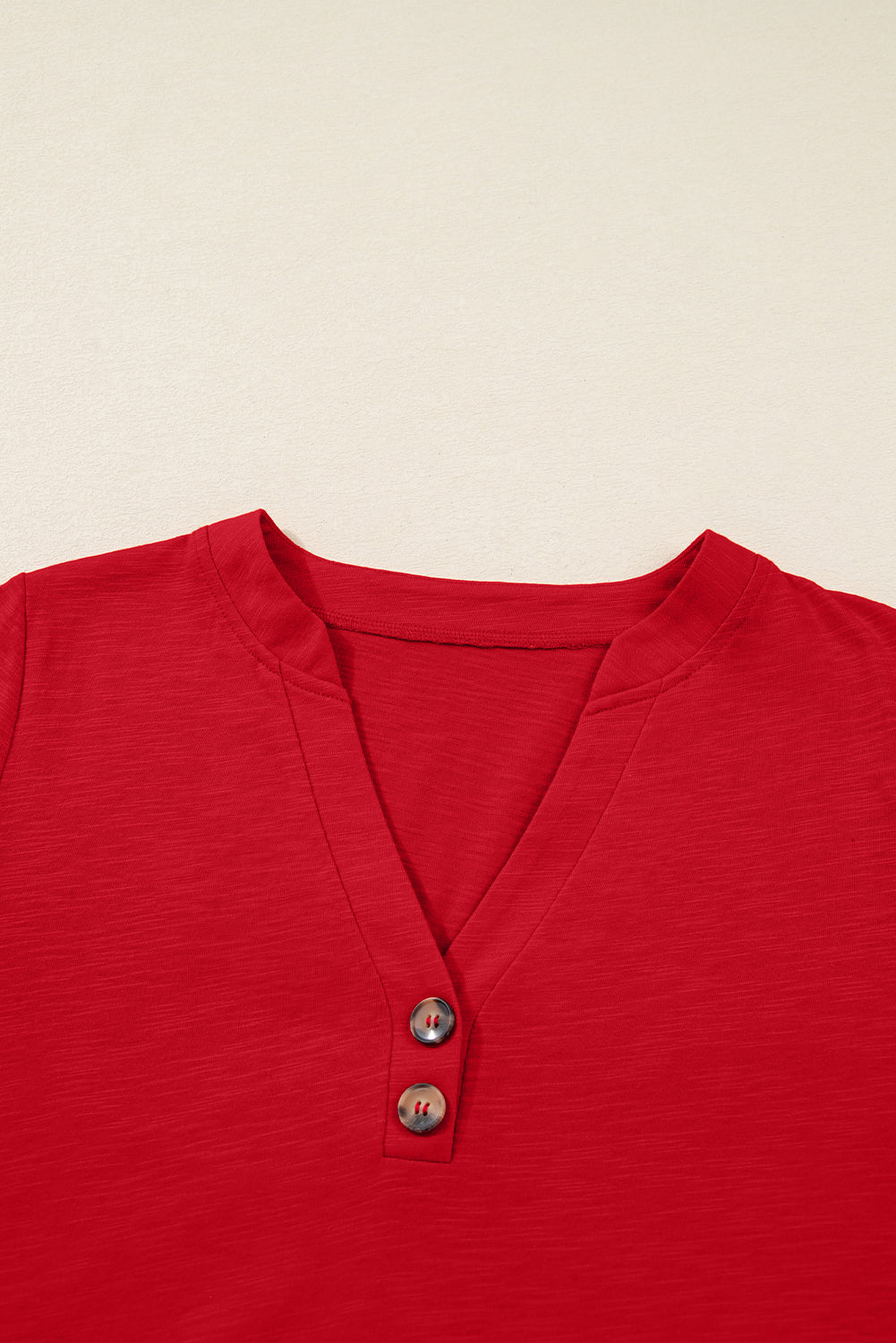 Solid V-Neck Button Long Sleeve Top
