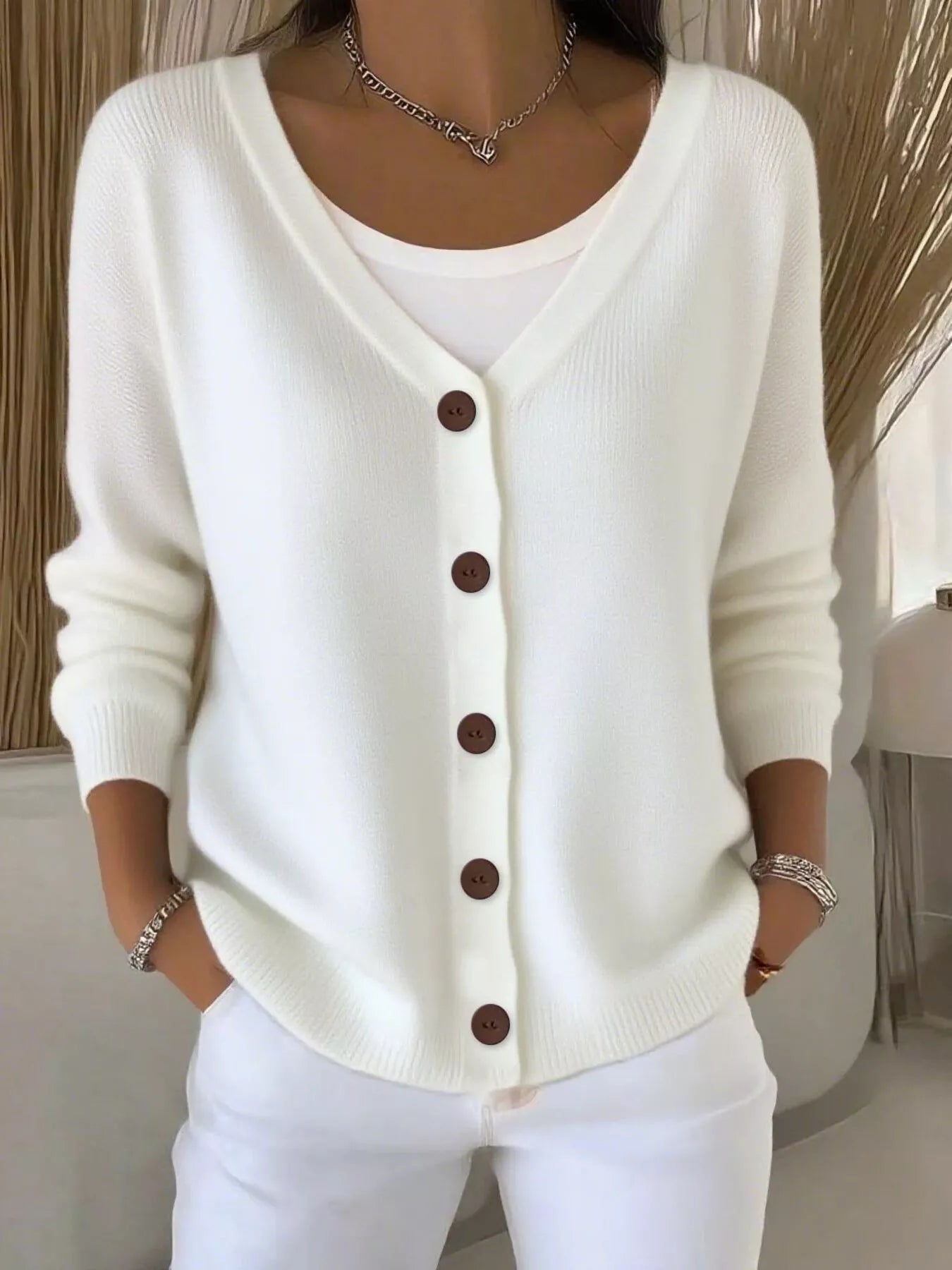 Full Size Button-Front V-Neck Cardigan Plus Size