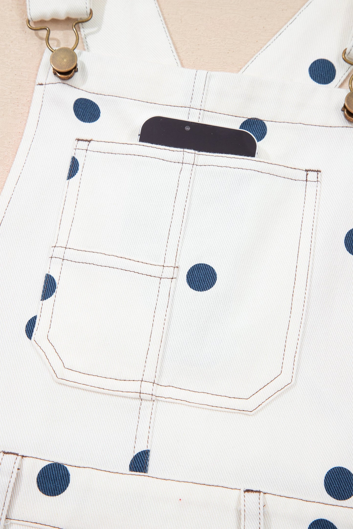 Polka Dot Denim Barrel Leg Overalls Jumpsuit