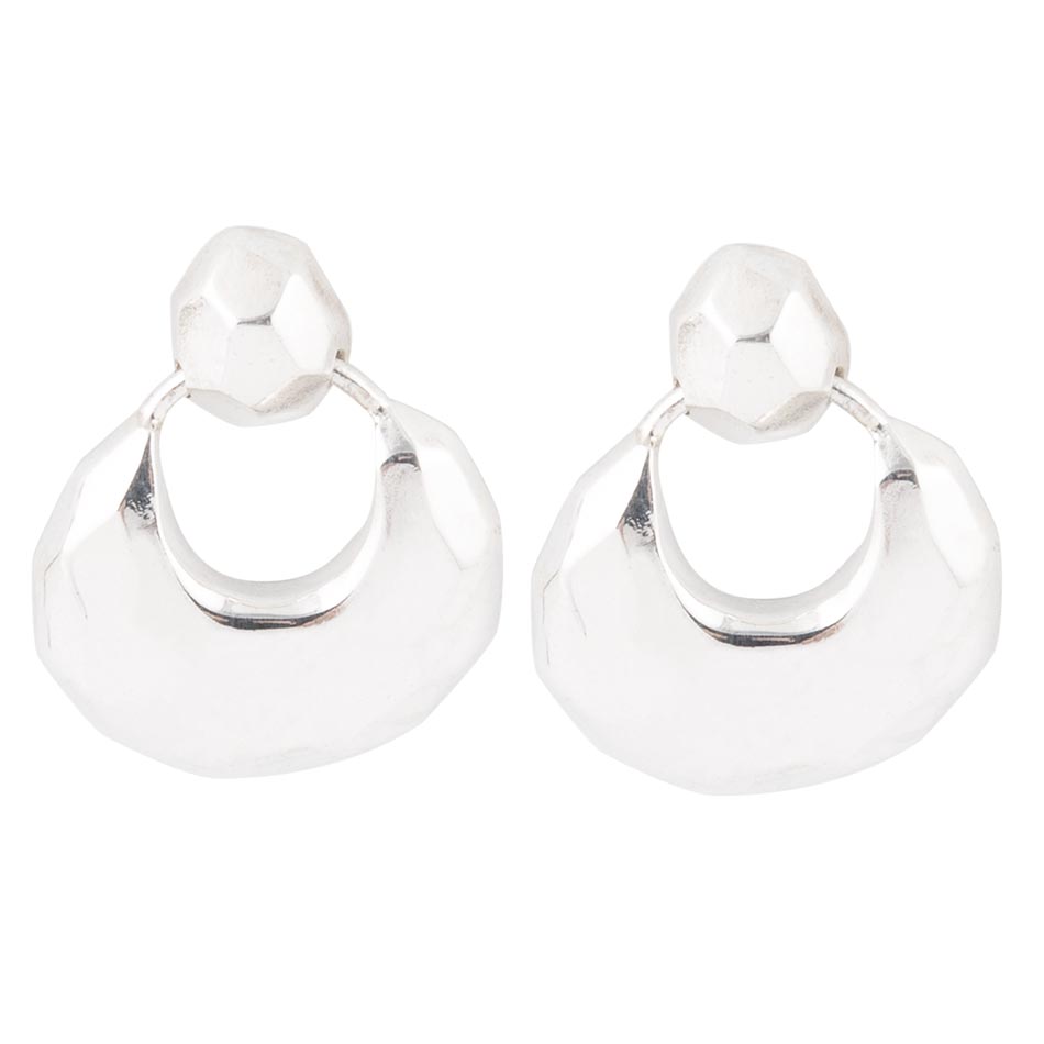 Faceted Sterling Silver Doorknocker Post Earrings