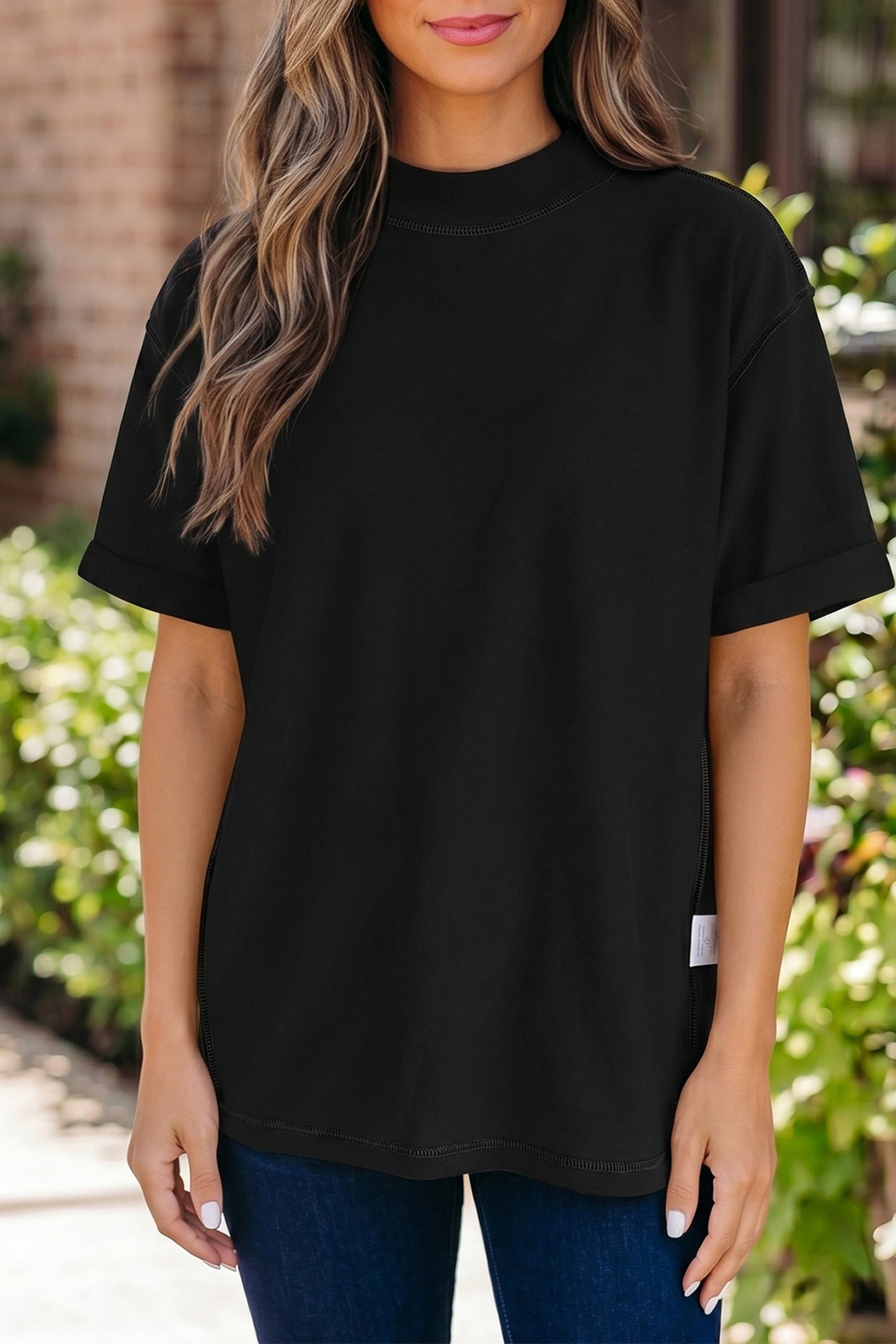 Solid High Neck Oversize Tee