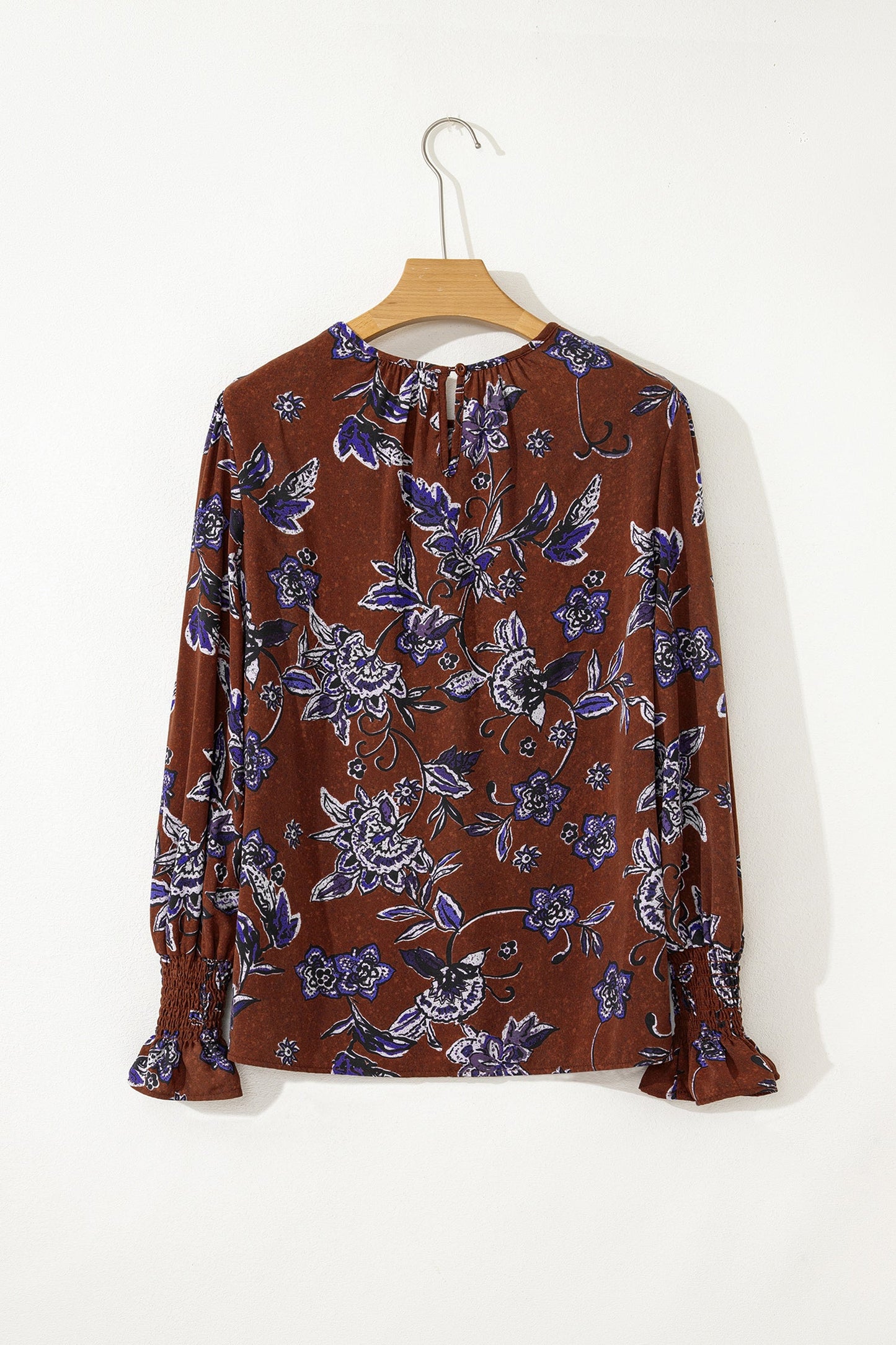 Floral Smocked Cuff Long Sleeve Blouse