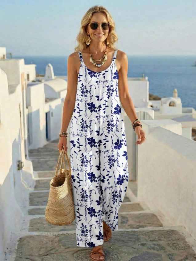 Women's 3D Printed Casual Jumpsuit – Beach & Vacation Style